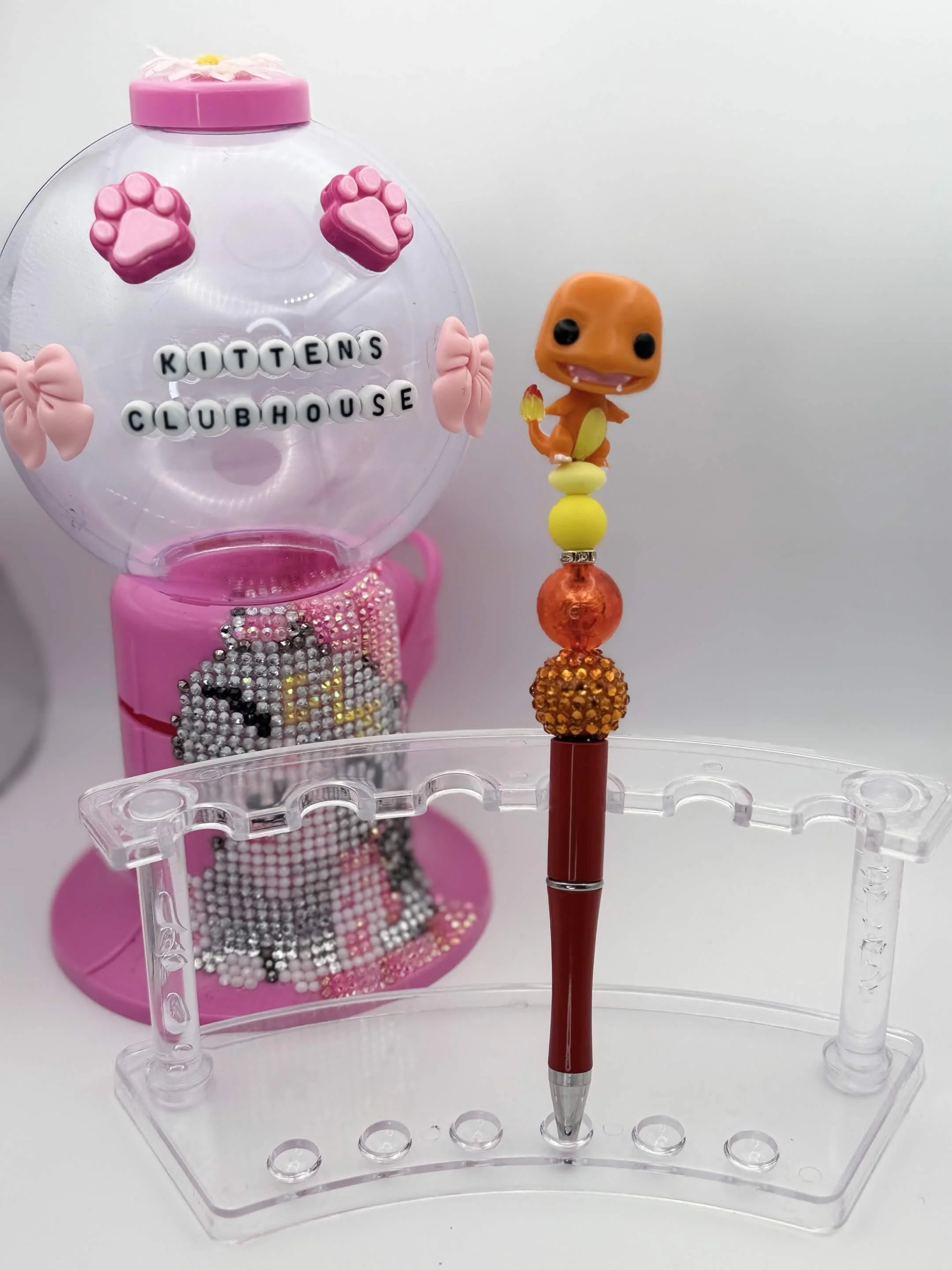 Charmander Mini Funko Pop Refillable Beaded Pen • Handmade Bead Pen • Pokémon‑Inspired Stationery