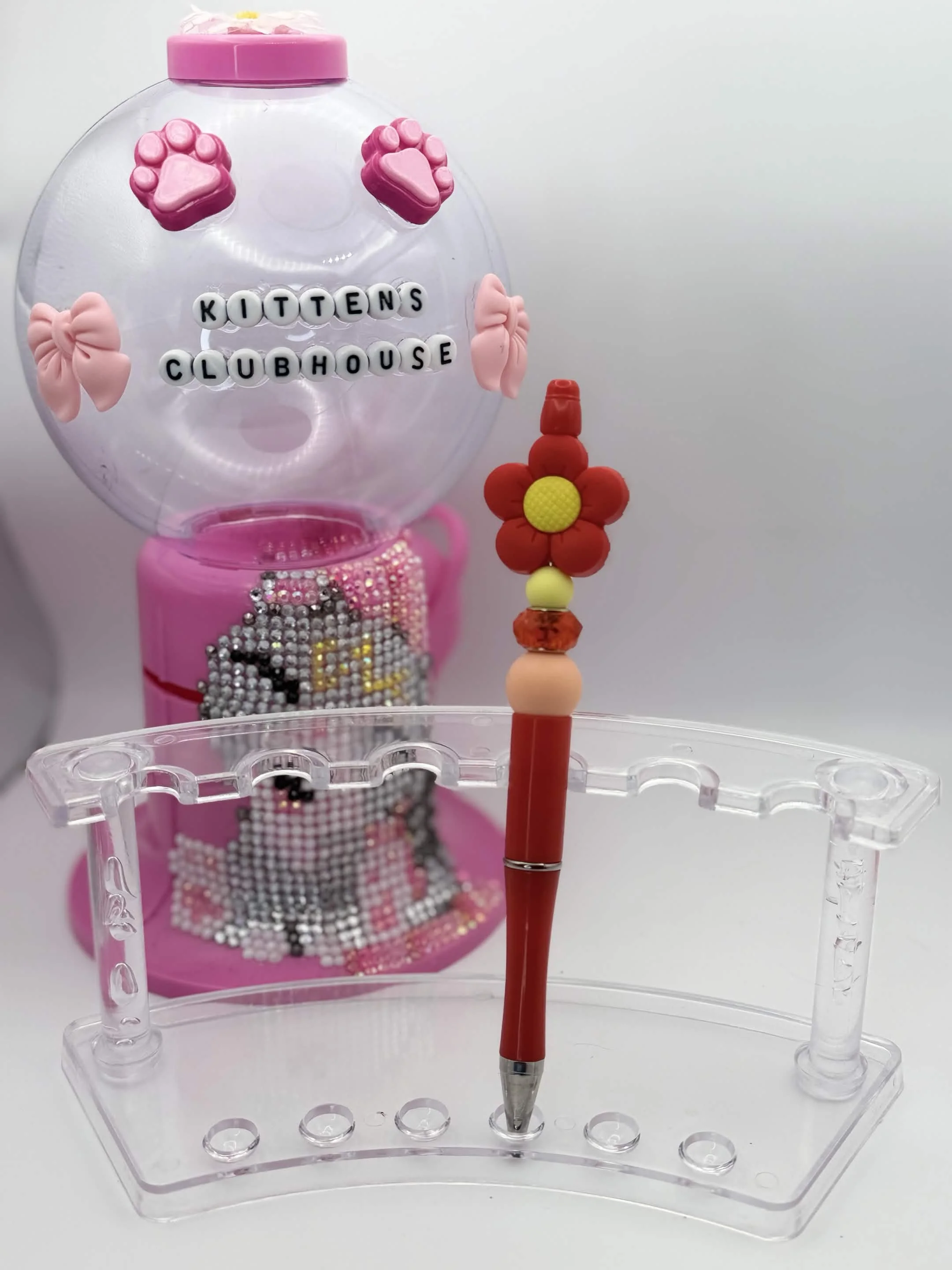 Red Daisy Topper Refillable Beaded Pen • Handmade Bead Pen • Bright Floral Stationery