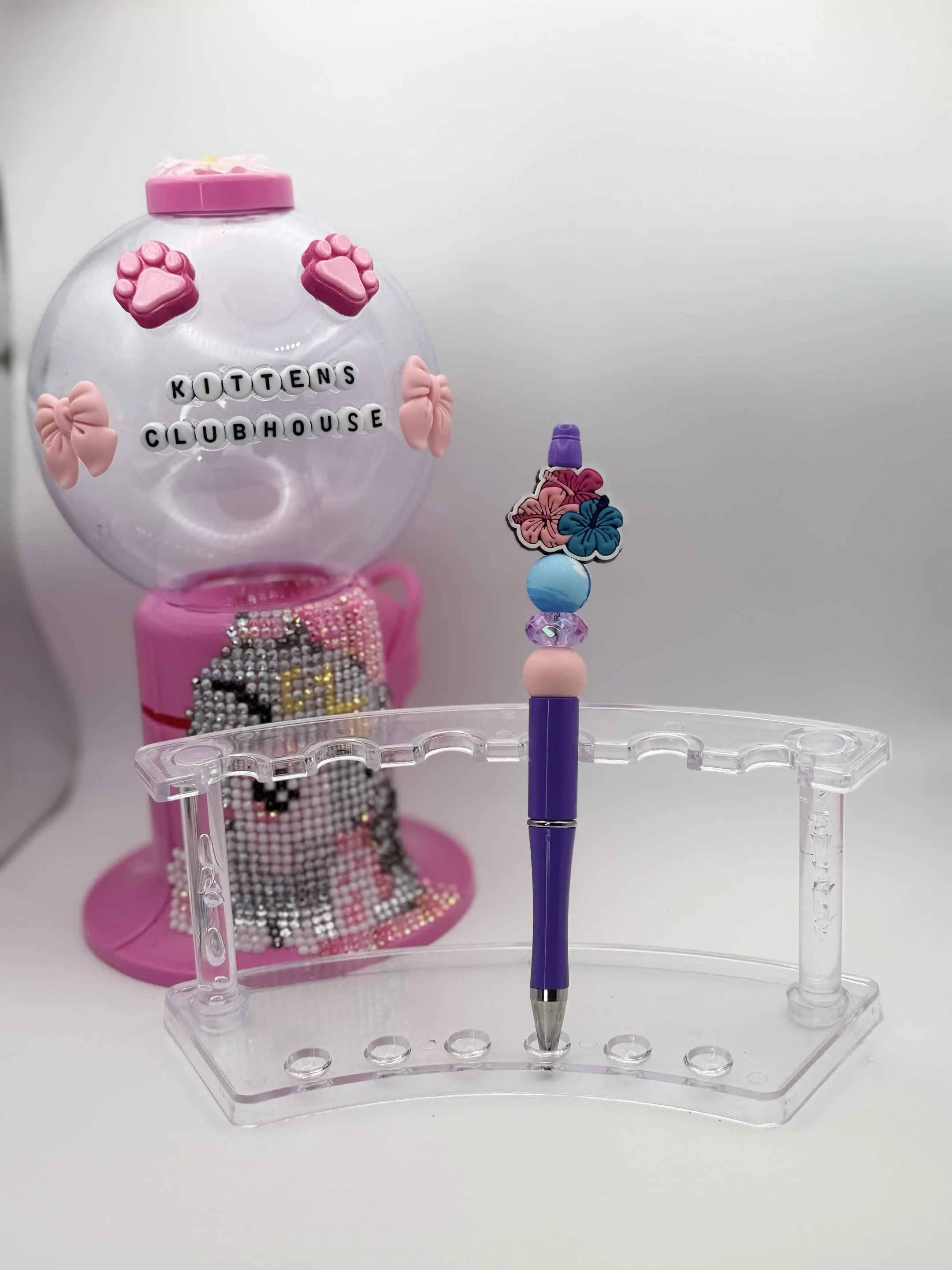 Hibiscus Floral Topper Refillable Beaded Pen • Handmade Bead Pen • Pastel Aesthetic Stationery