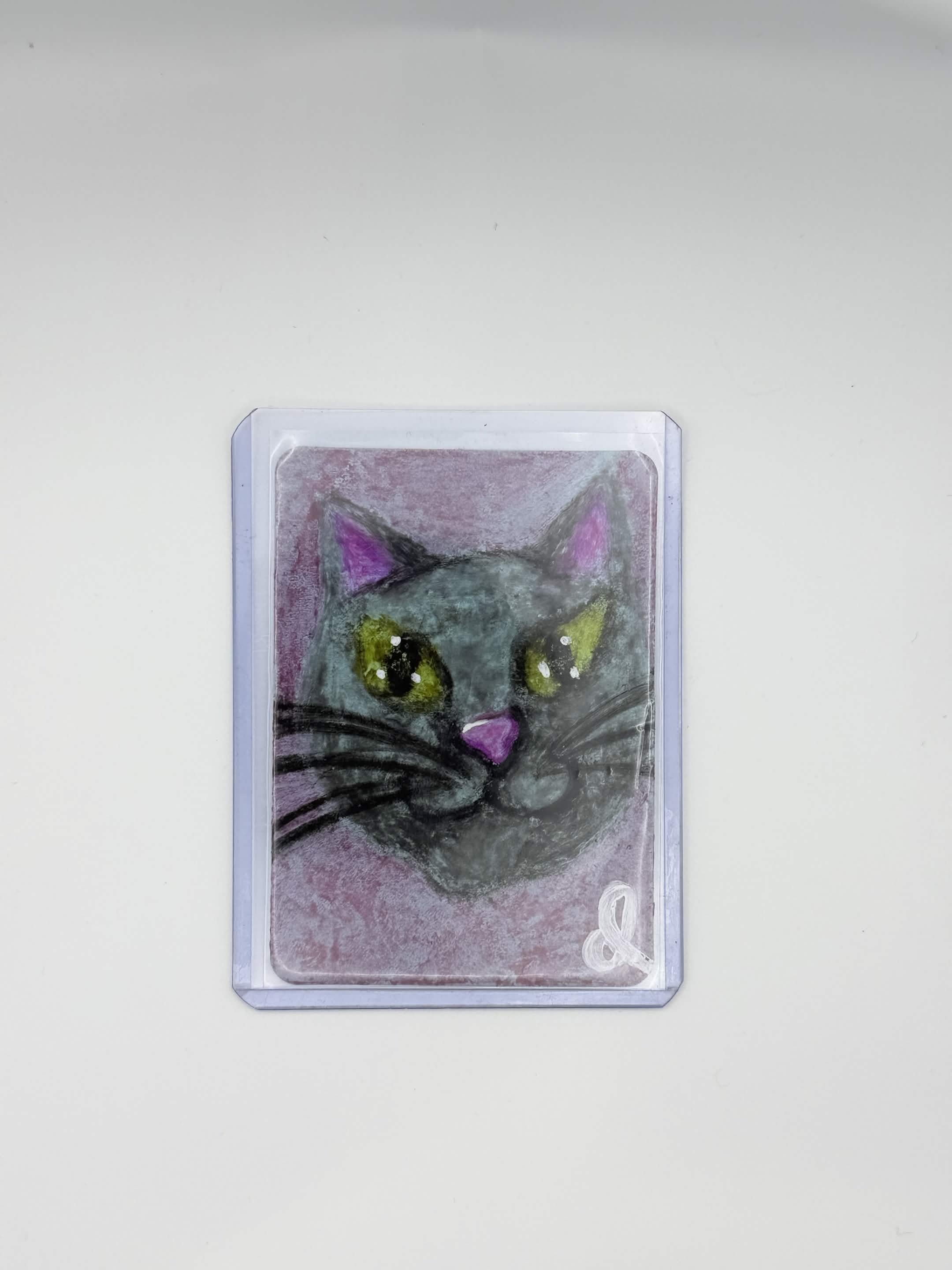 “Snips” Cat Portrait Original ACEO • Crayon Mini Art • 2.5" x 3.5" Collectible Art Card