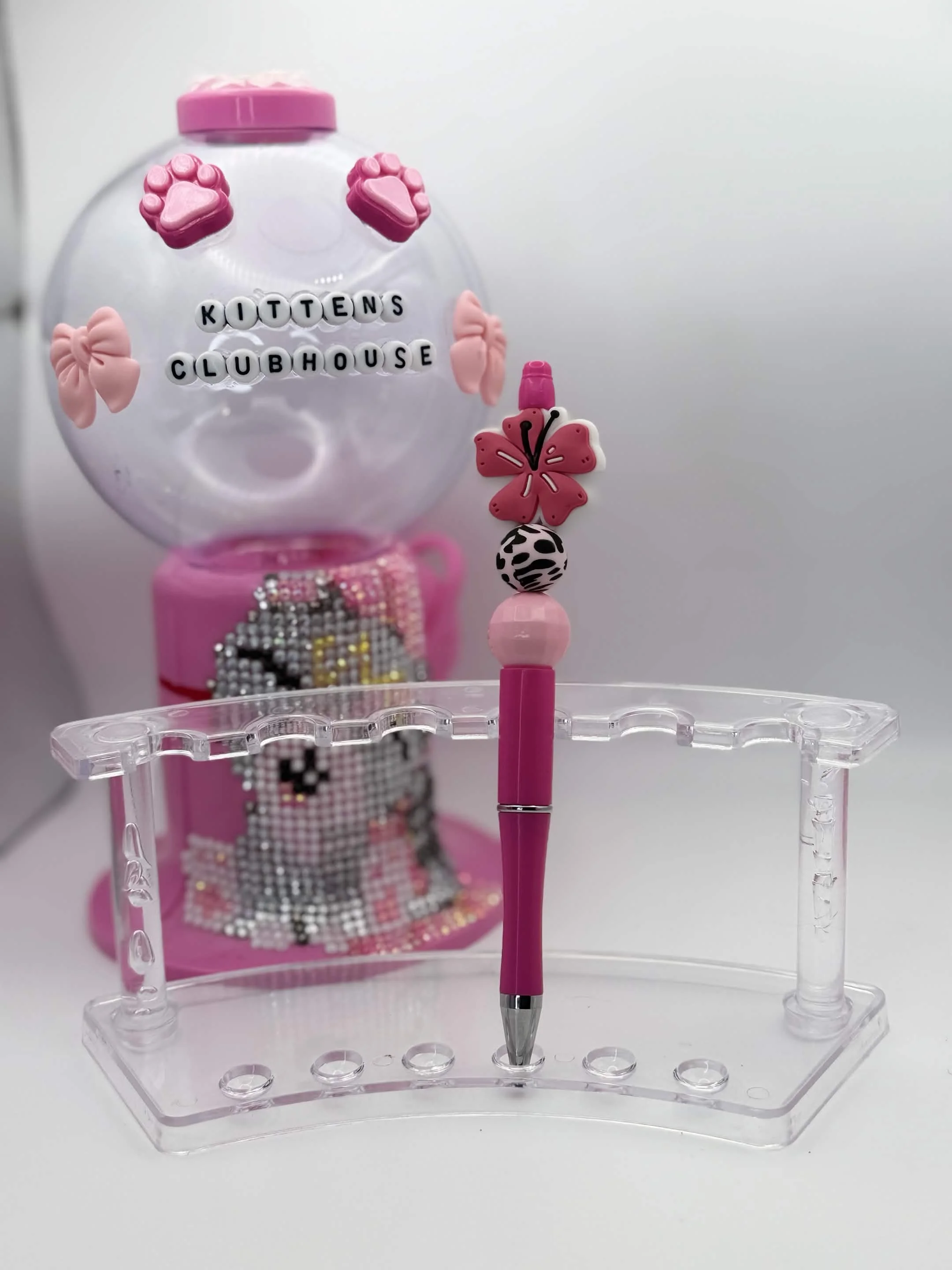 Red Hibiscus Topper Refillable Beaded Pen • Handmade Bead Pen • Bright Floral Stationery