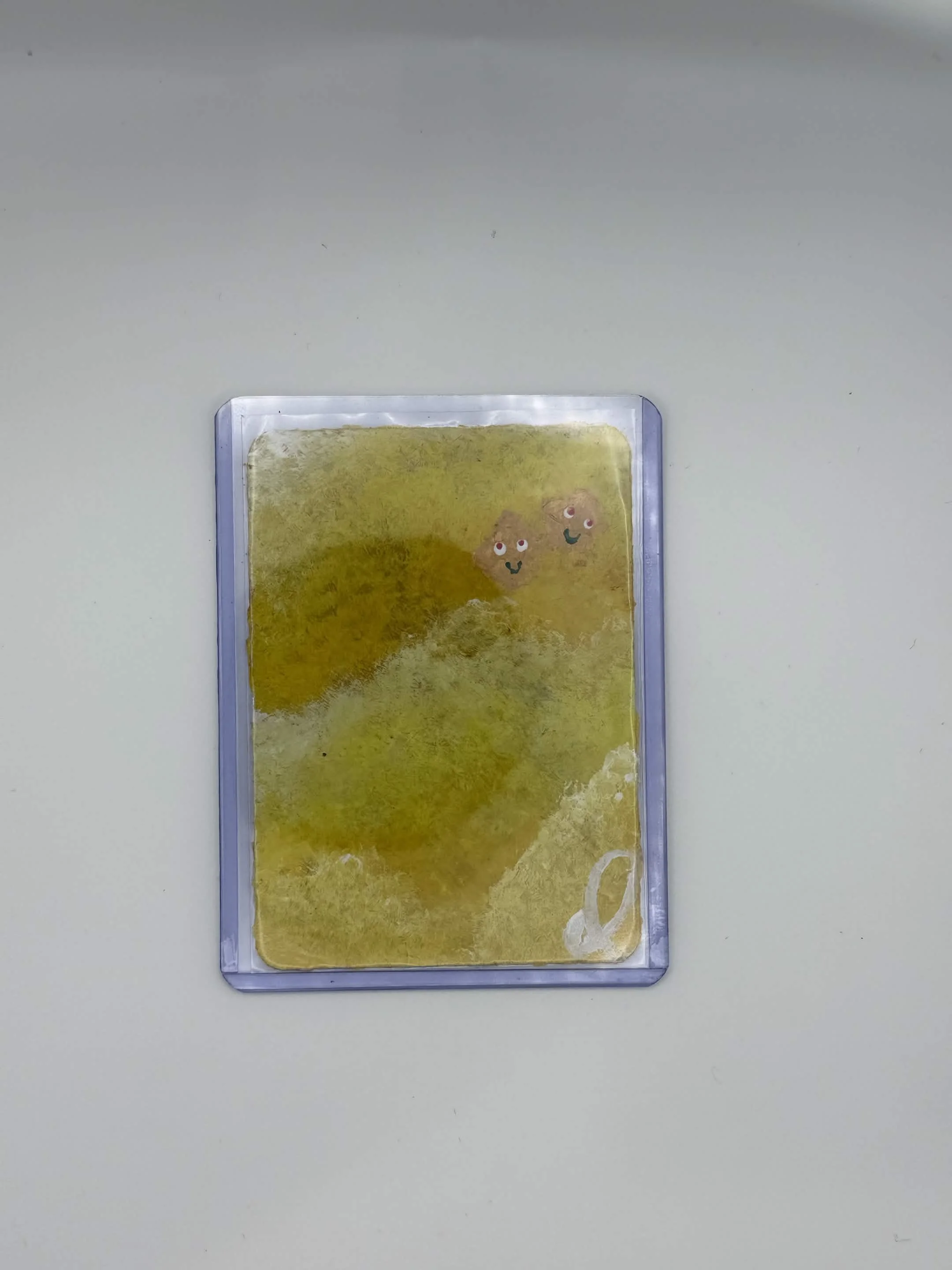 Yellow Cloudscape Mini Art with Star Character Faces Original ACEO • Acrylic on Cardstock • 2.5" x 3.5"