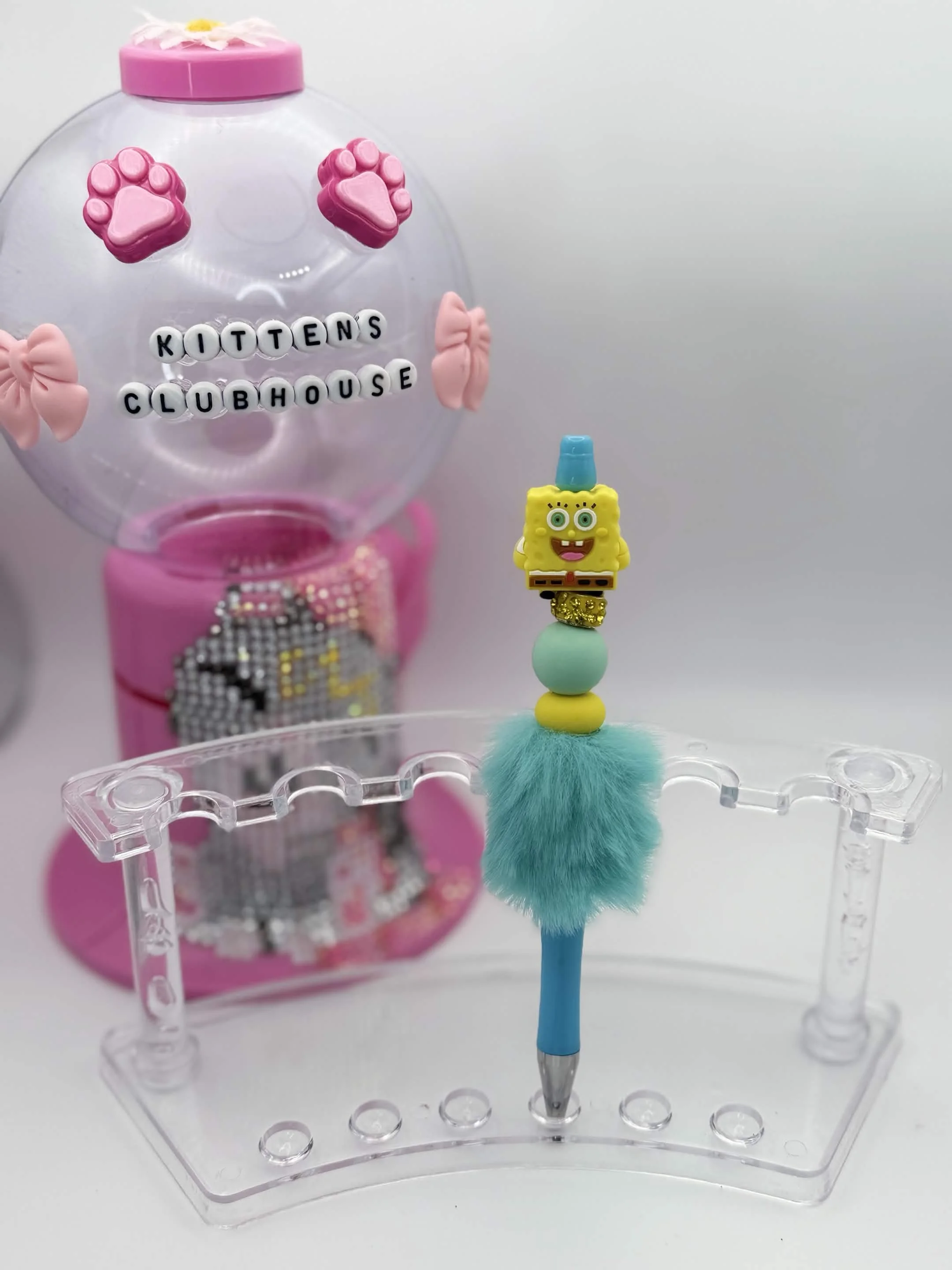 Blue Fluffy Yellow Sponge Refillable Beaded Pen