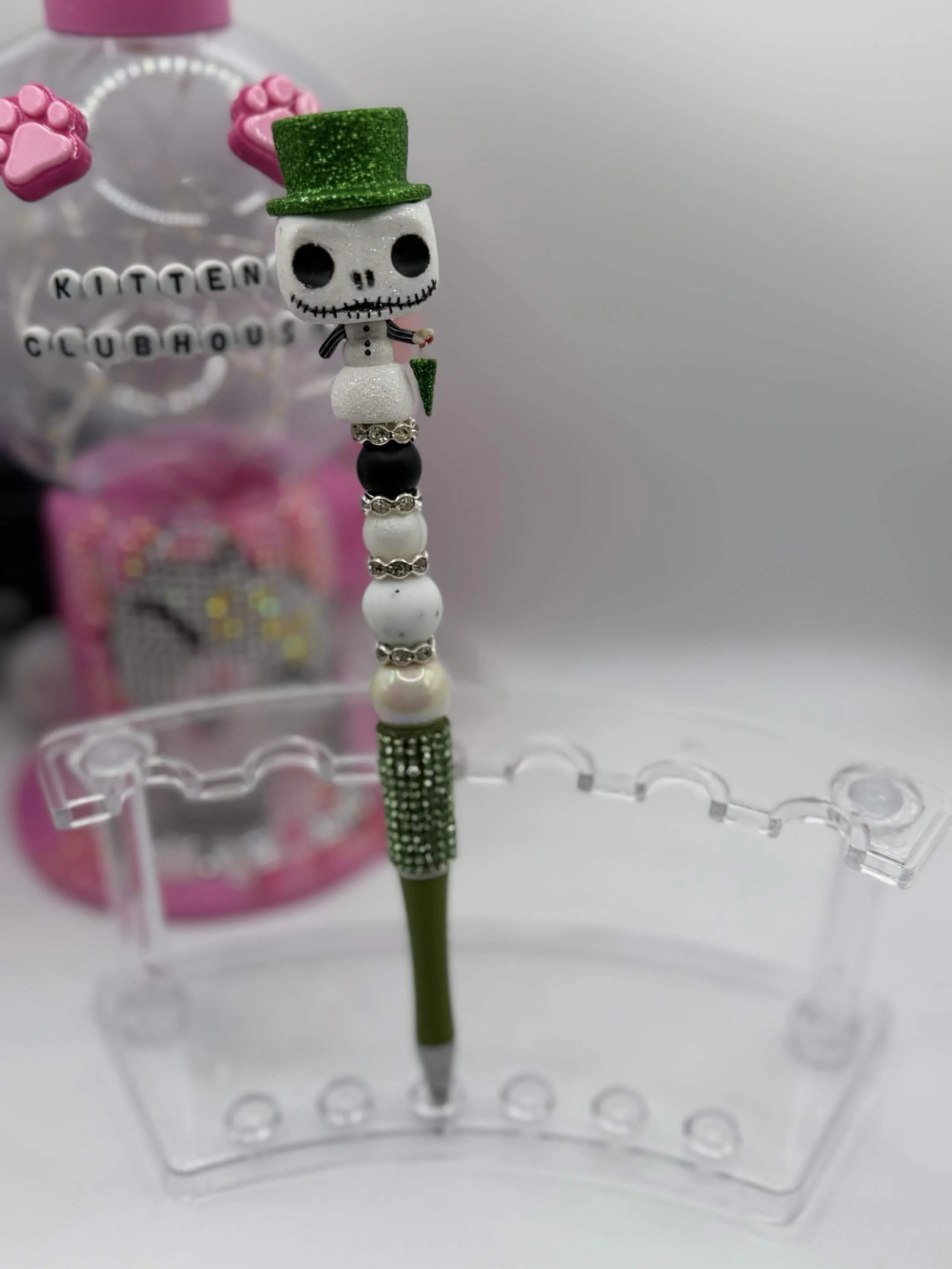 Jack Skellington Snowman Beaded Refillable Pen – Upcycled Nightmare Before Christmas Mini Funko Pop