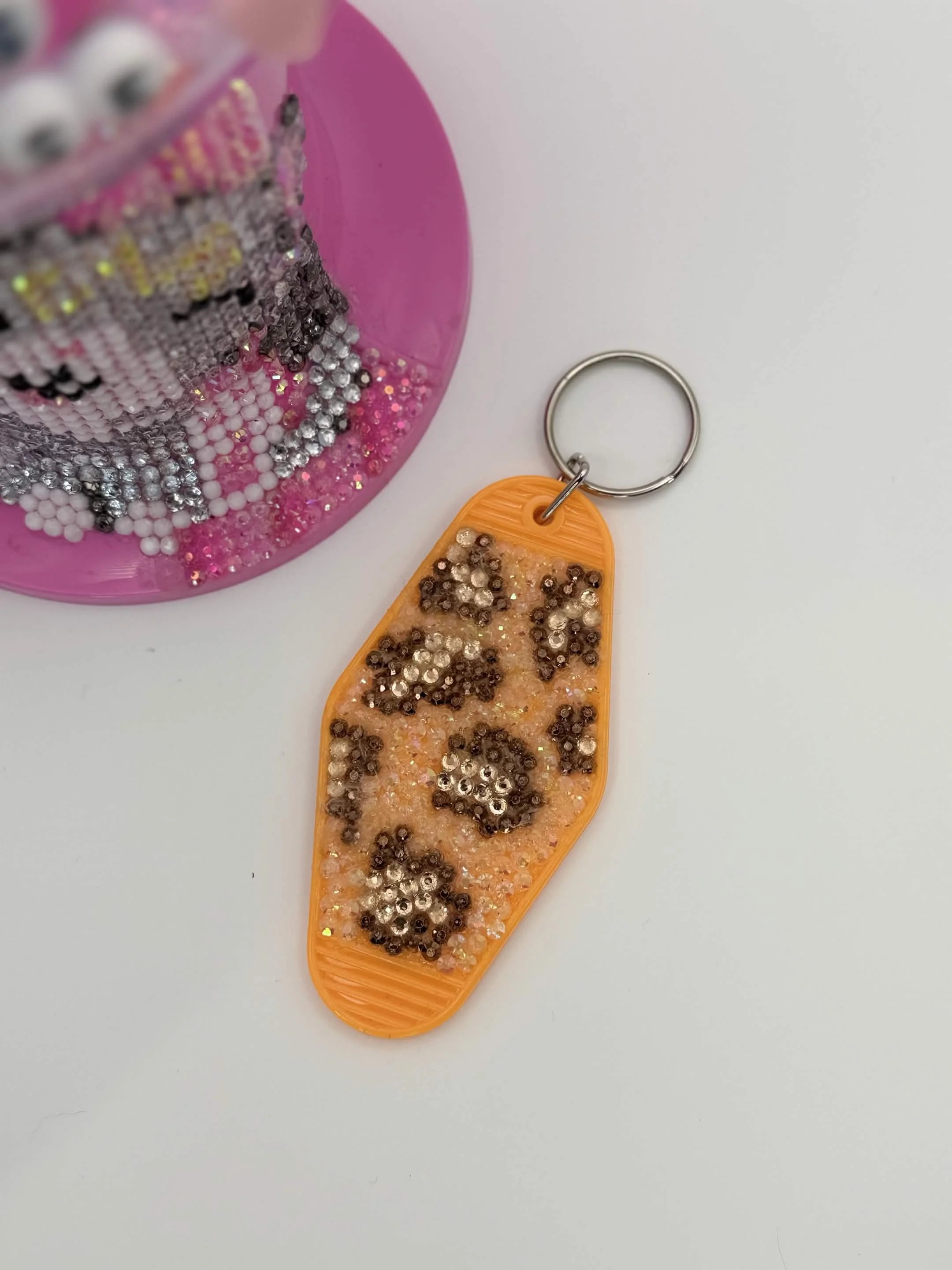 Hand‑Bedazzled Leopard Keychain