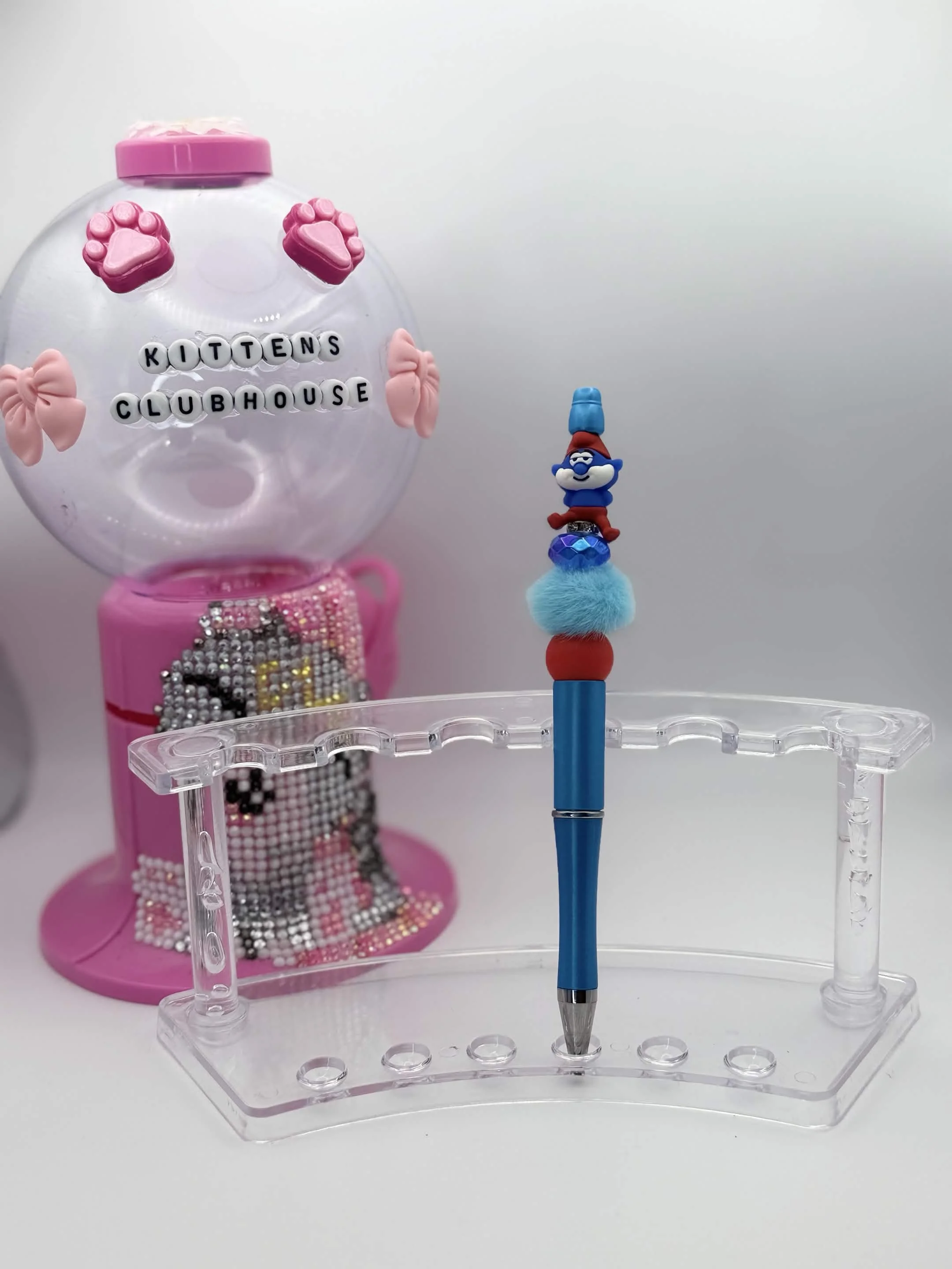 Blue & Red Gnome Refillable Beaded Pen