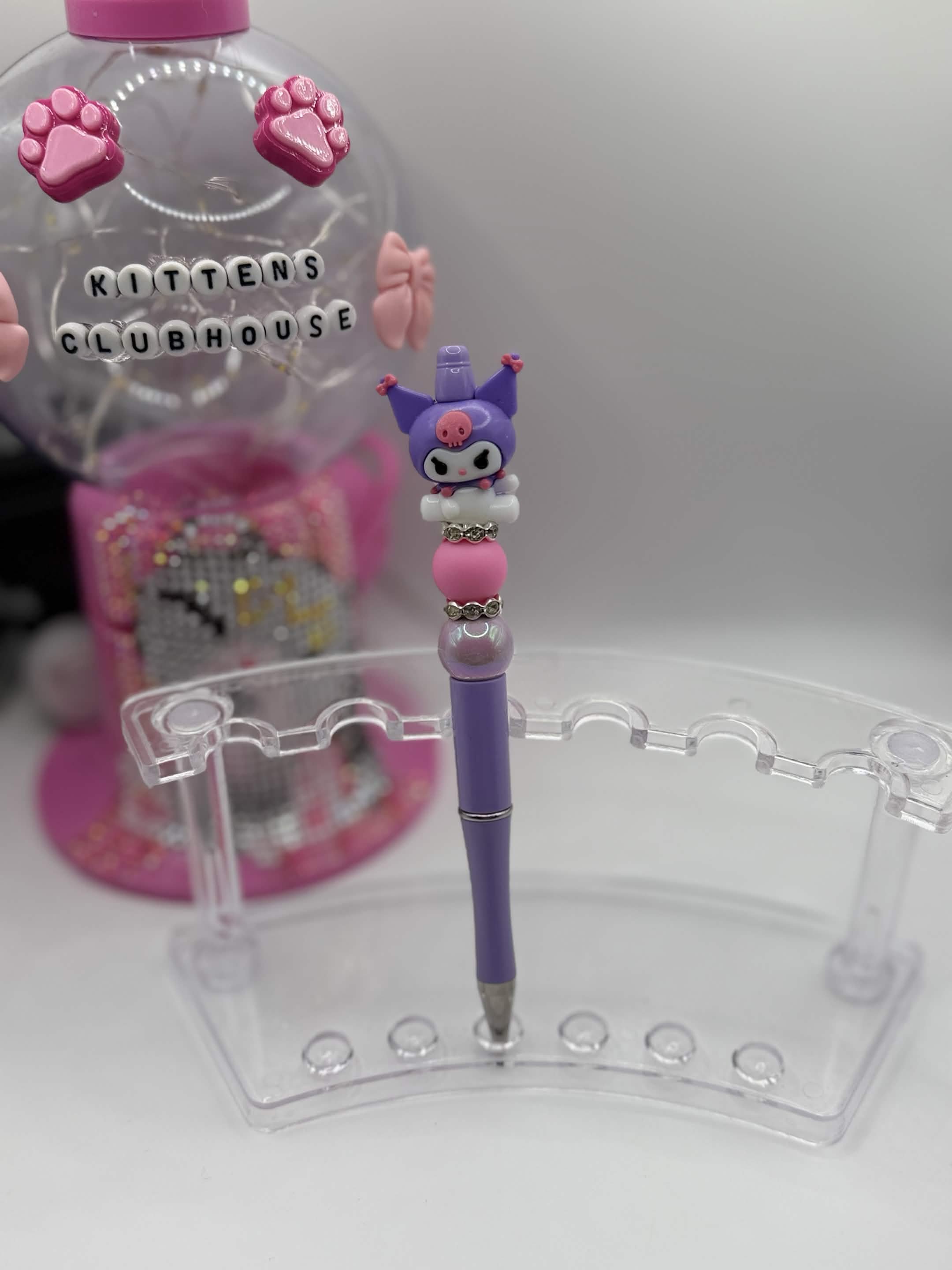 Purple Kuromi Beaded Refillable Pen – Handmade Sanrio Stationery