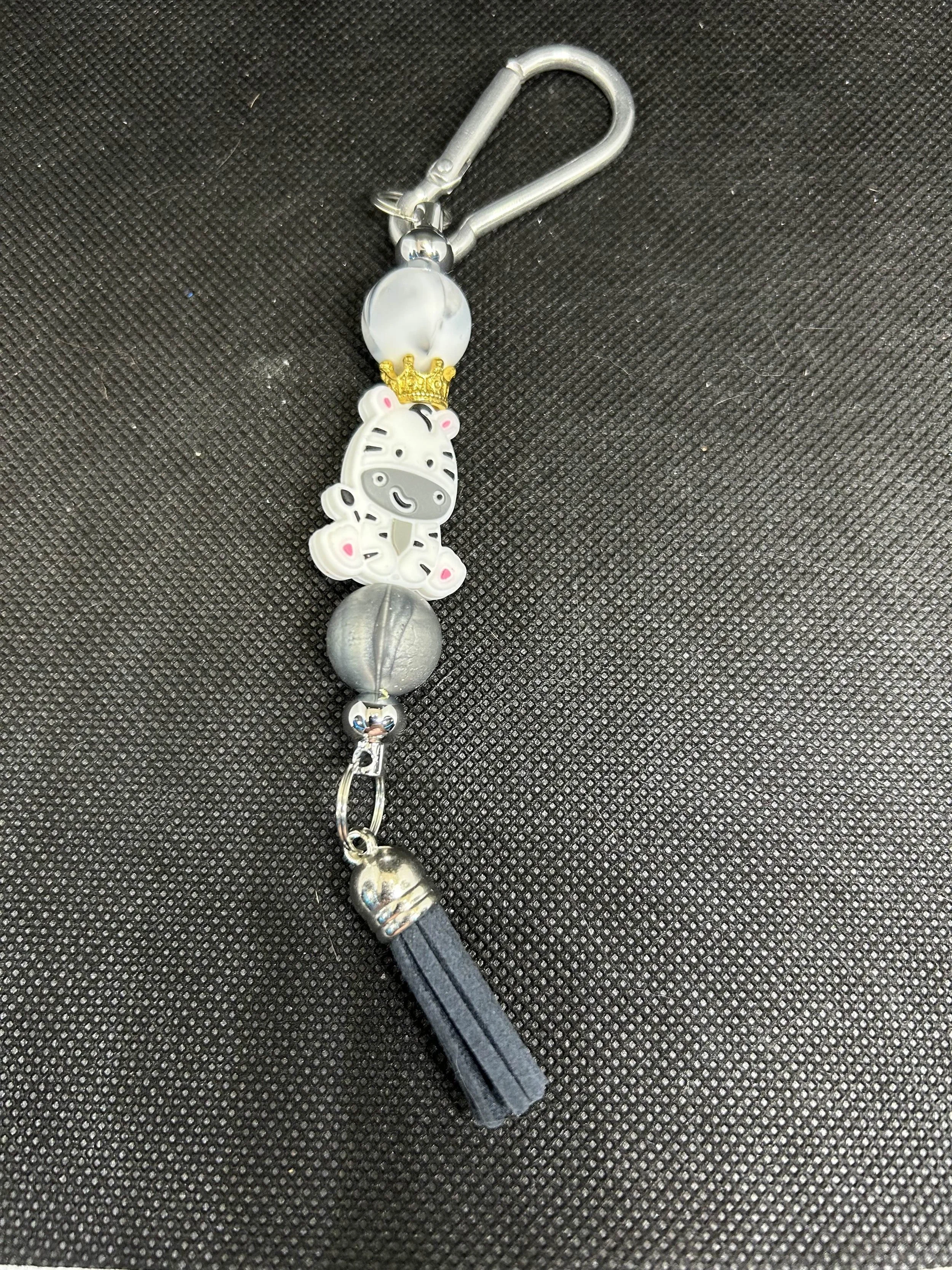 Regal Zebra Keychain with Crown, Beads & Tassel | Cute Animal Accessory for Bags, Badges & Gifts