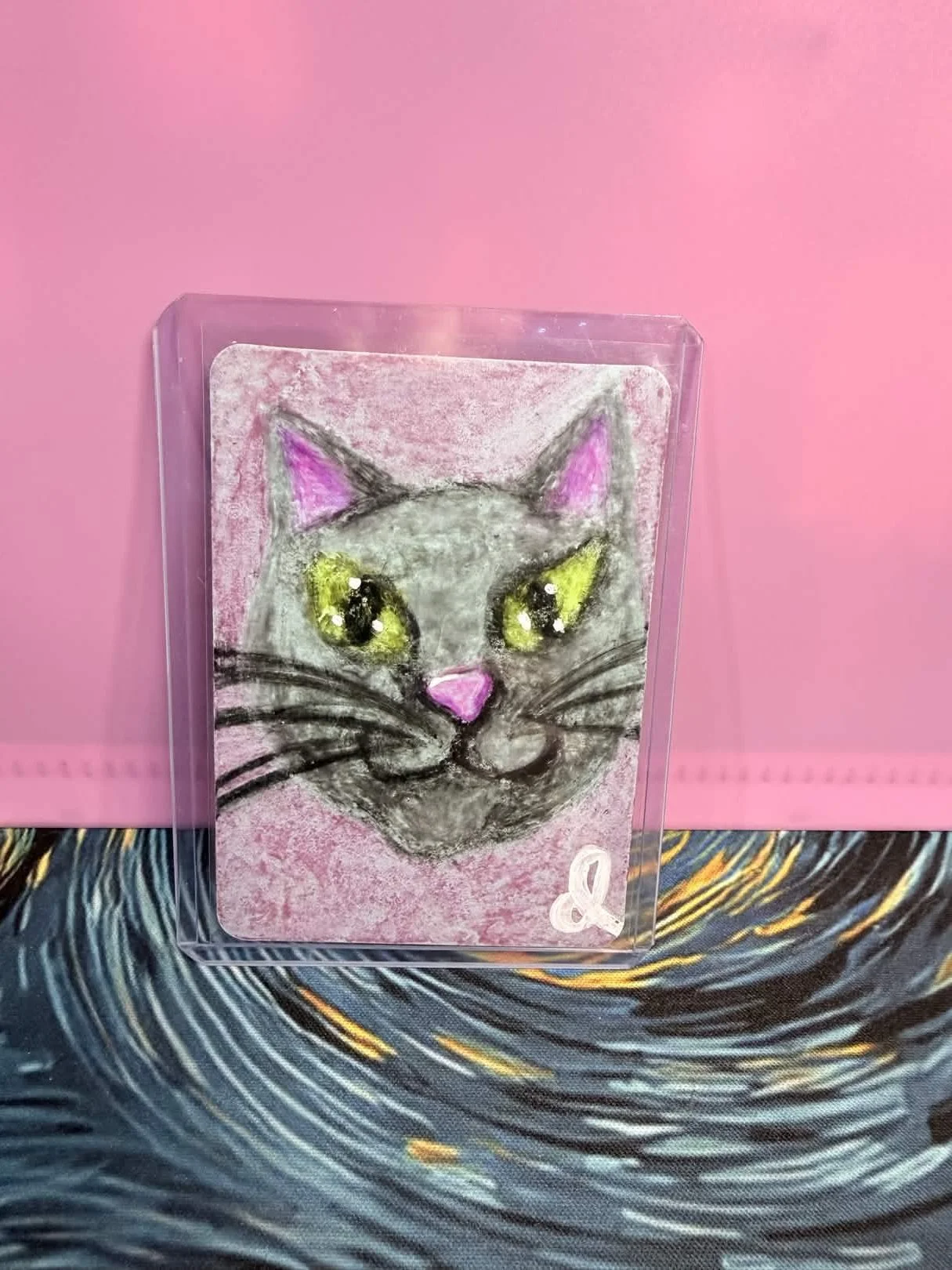 “Snips” Cat Portrait Original ACEO • Crayon Mini Art • 2.5" x 3.5" Collectible Art Card