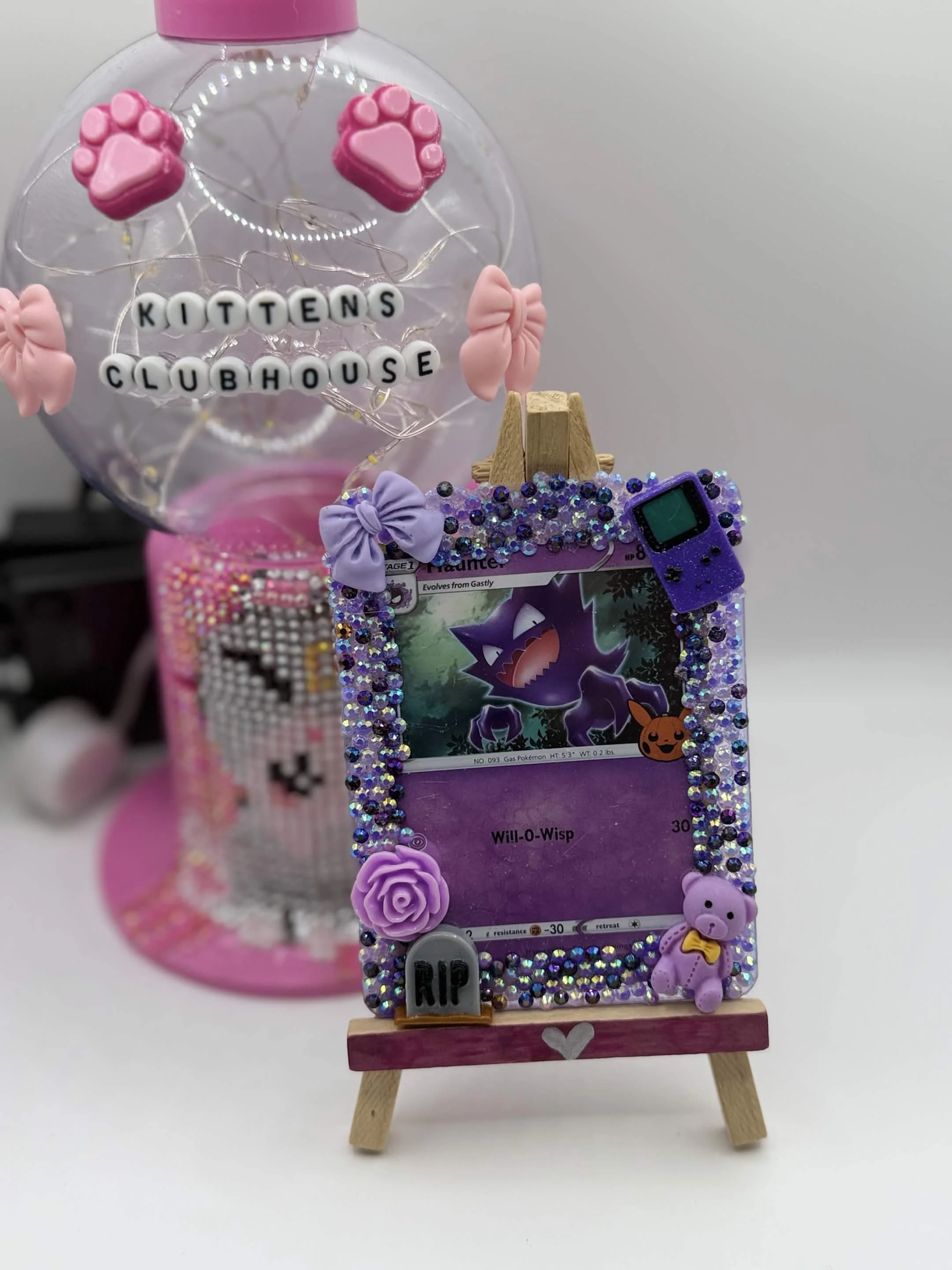 Bedazzled Haunter Pokémon Card Display – Handmade Trick‑or‑Trade Top Loader Art