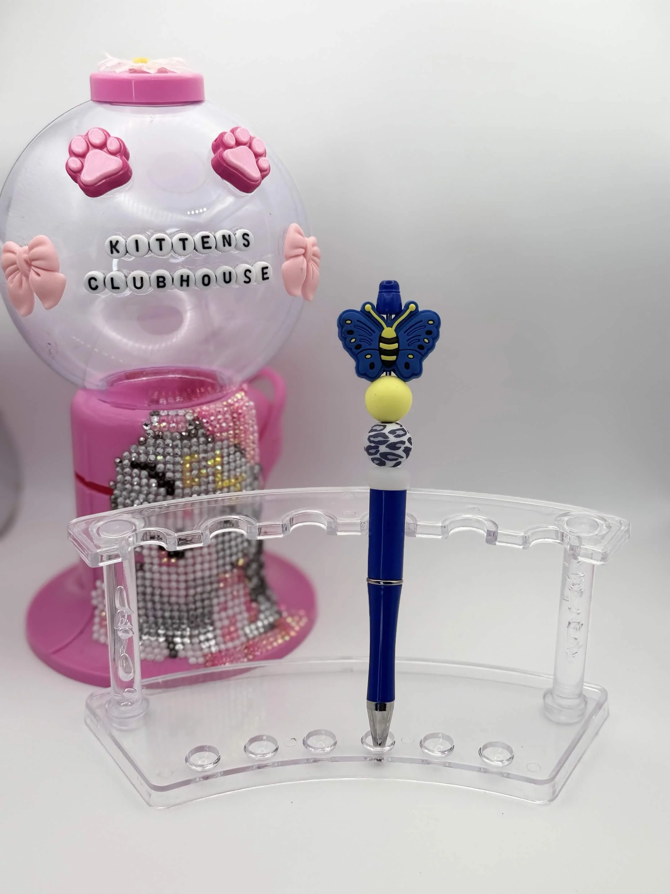 Blue Butterfly Topper Refillable Beaded Pen • Handmade Bead Pen • Nature‑Inspired Cute Stationery