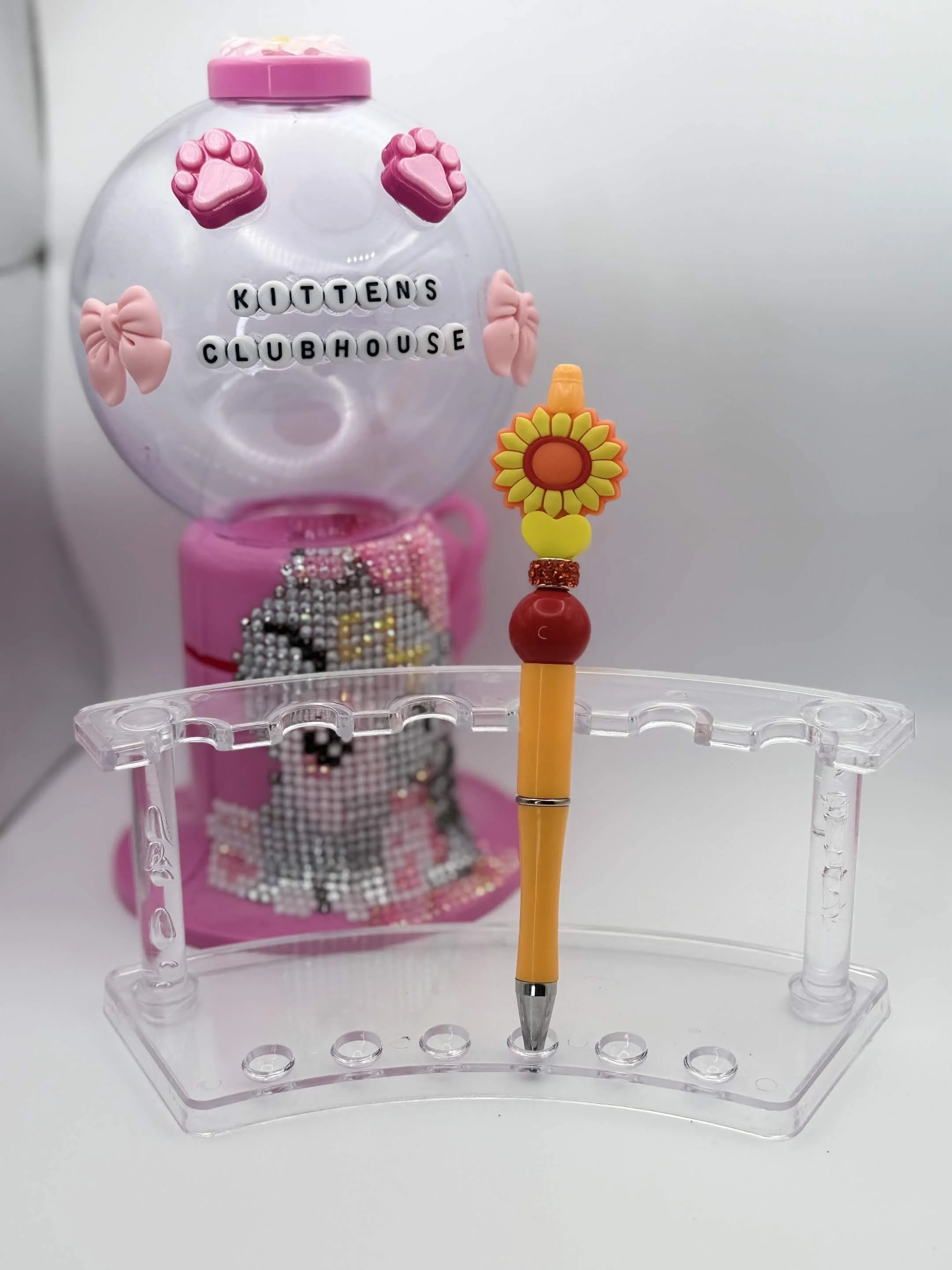 Sunflower Heart Beaded Refillable Pen – Black Ink Included