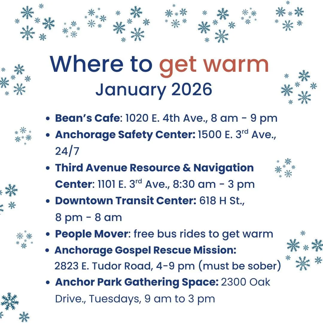 Here are a few places in Anchorge to warm up these dangerously cold days and nights. Know of more places? Please add them in the comments! Thanks to all who have opened their doors to keep people safe and warm. - Bean&rsquo;s Cafe: 1020 E. 4th Ave., 