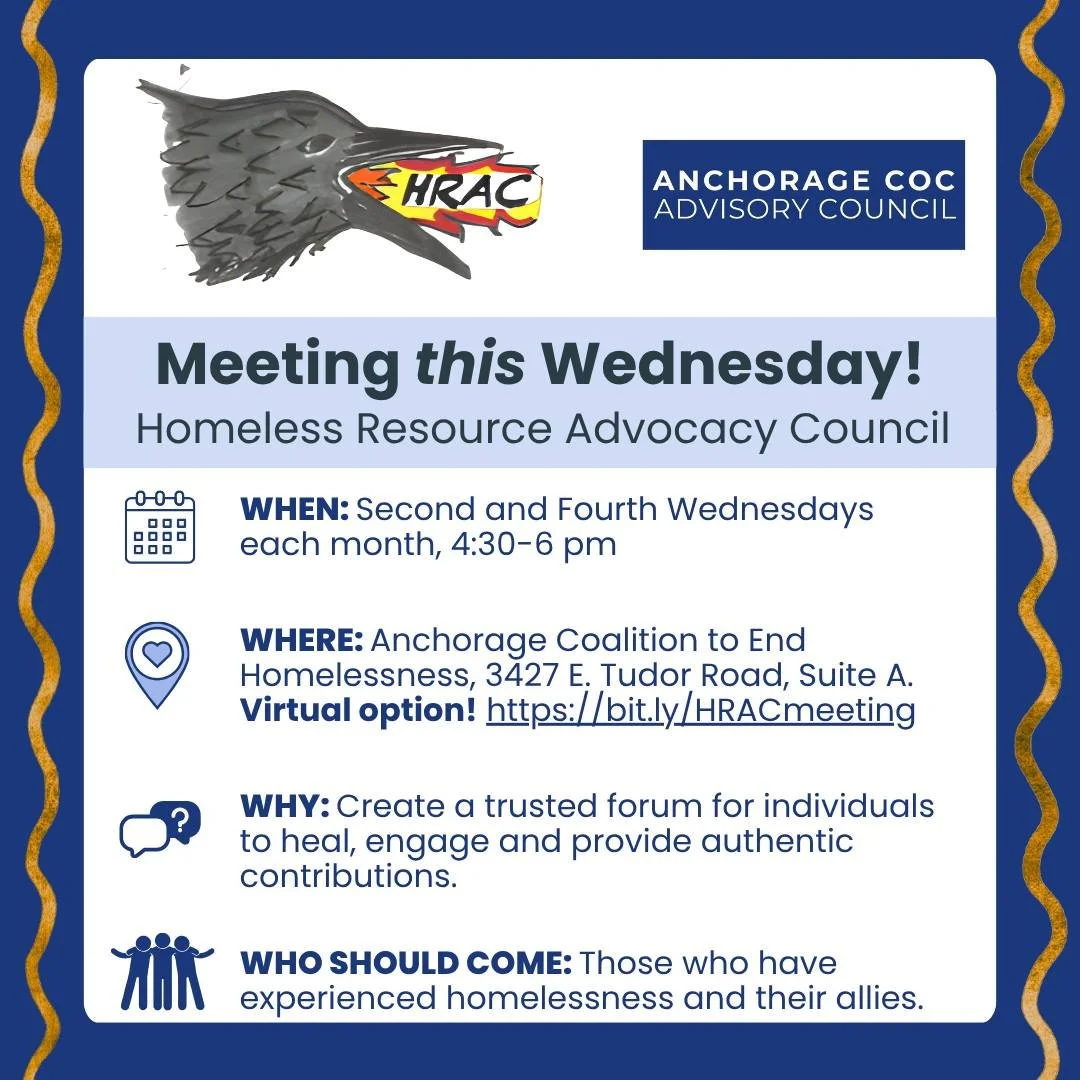 Please spread the word! Are you someone who has experienced homelessness or are close to someone who has? You may want to check out the Homeless Resource Advocacy Council! Meetings on the second and fourth Wednesdays at our office, 3427 E. Tudor Road