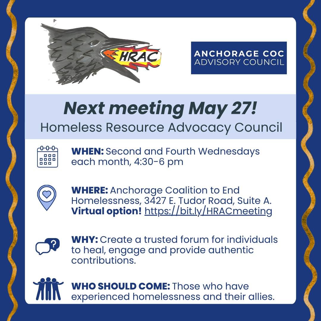 UPDATE! Today's meeting has been rescheduled. The next meeting is May 27 at our office. Join us! Are you someone who has experienced homelessness or are close to someone who has? You may want to check out the Homeless Resource Advocacy Council! On to