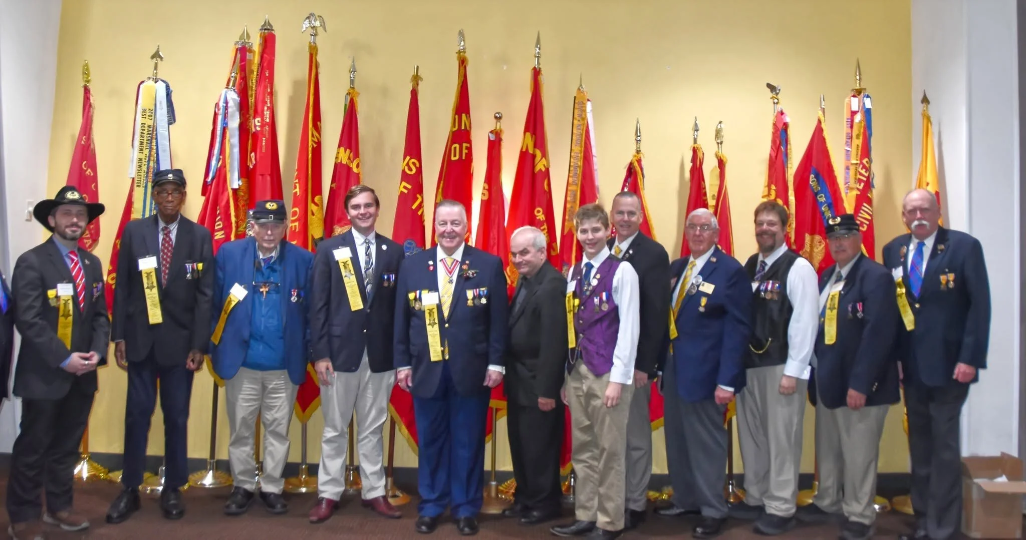 Members from Massachusetts in attendance at the national encampment.  LtoR: 
Dept JVC Matthew Ahern, PCC
PCC Charlie Lewis
PDC Dexter Bishop
Dept GAR Highway Officer Henry Buckley
PCinC Kevin Tucker
Tom Gaff
Dept Guard Cole Anderson
PDC Rod Fraser
PC