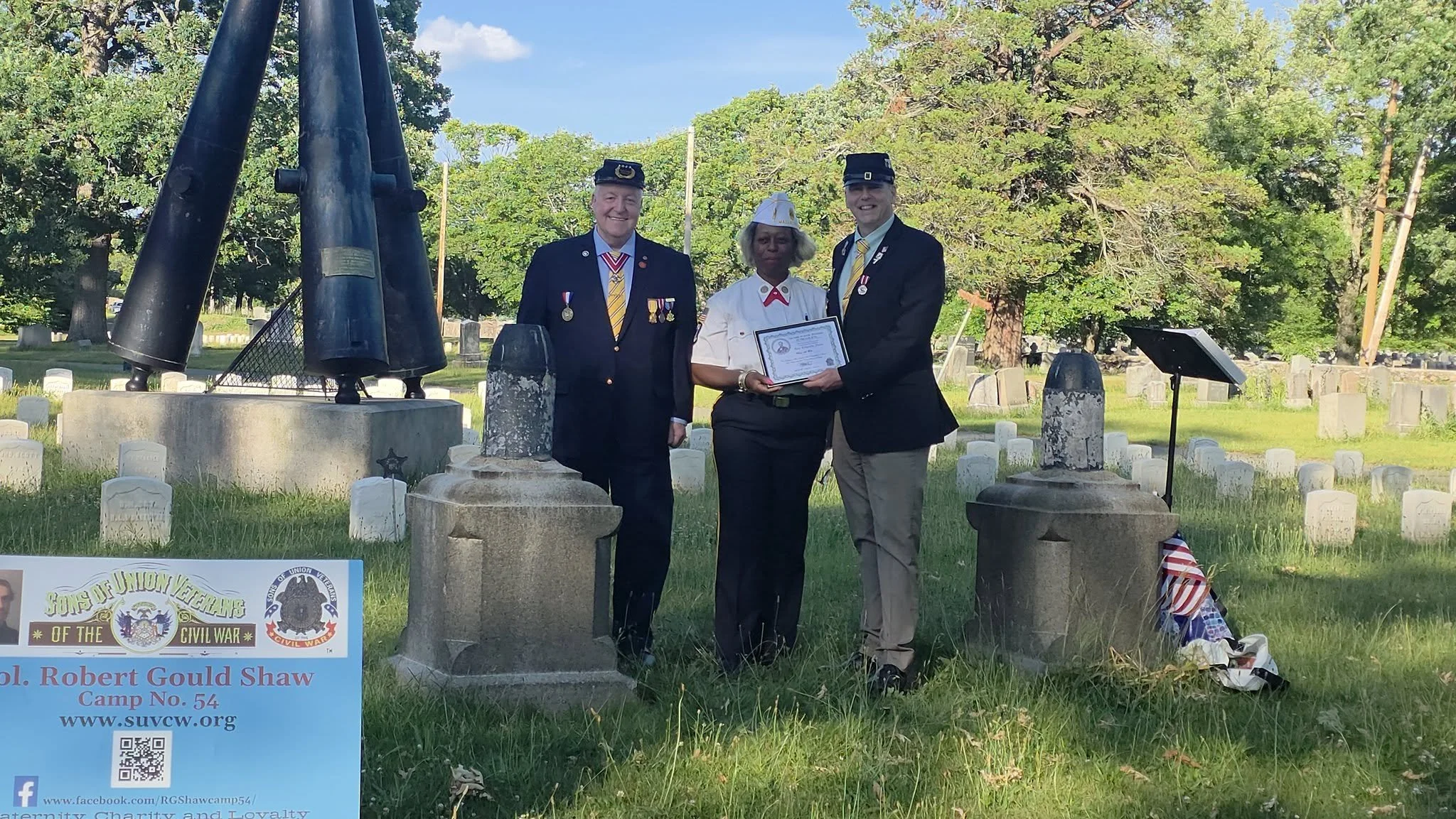 SUVCW with the William E Carter Post 16 American Legion at Juneteenth Remembrance Ceremony at Mount Hope Cemetery in Boston at the Gen Charles Russell Lowell GAR Burial Plot.