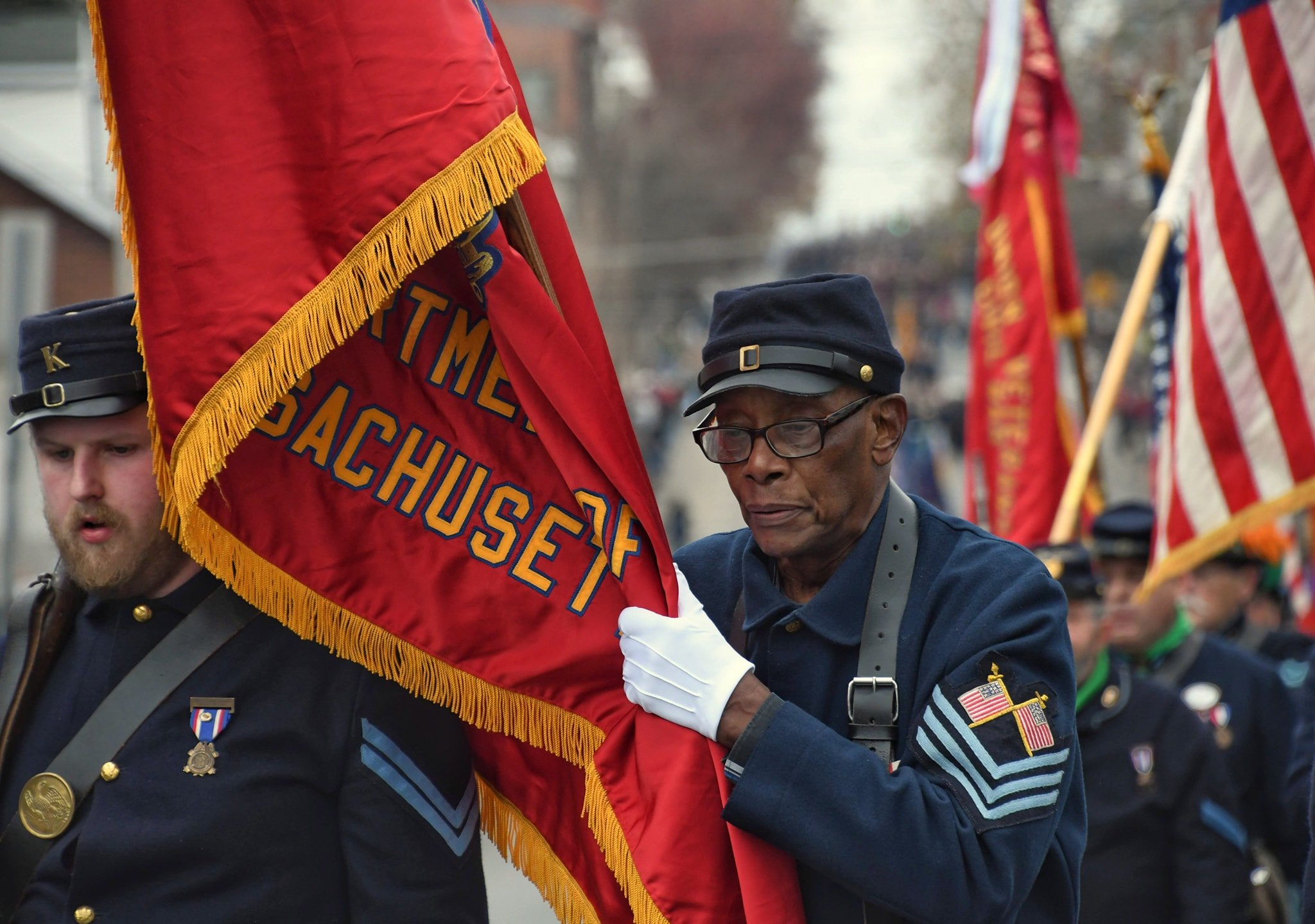 Camp 22 Commander Charles Lewis carrying the SUVCW flag at the Gettysburg Remembrance Day parade