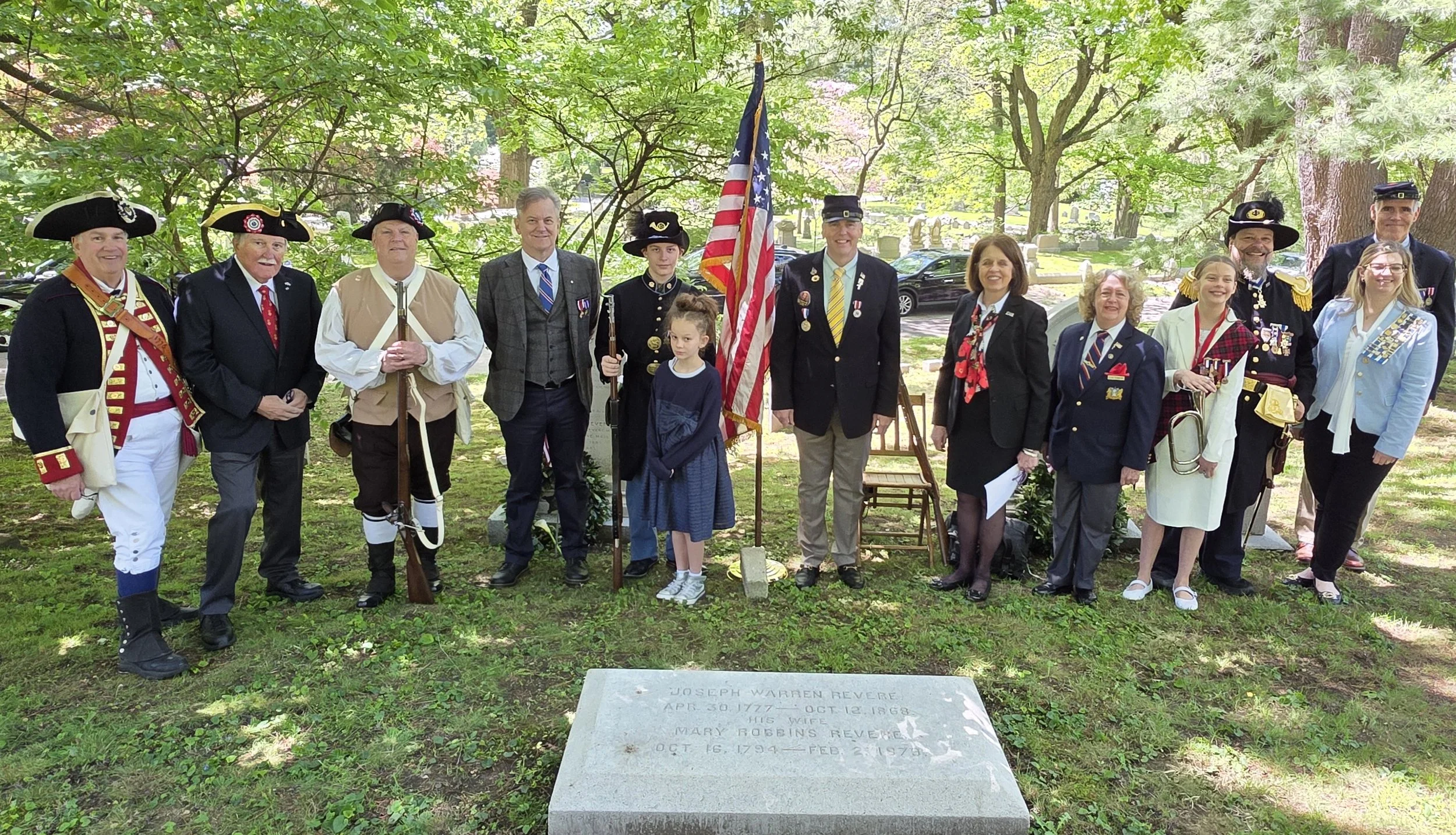 Camp 54, in partnership with the SAR and DAR, held a memorial ceremony on Saturday May 16th at Mt. Auburn Cemetery to remember Paul Joseph Revere (killed at Gettysburg) and Edward H.R. Revere (killed at Antietam)