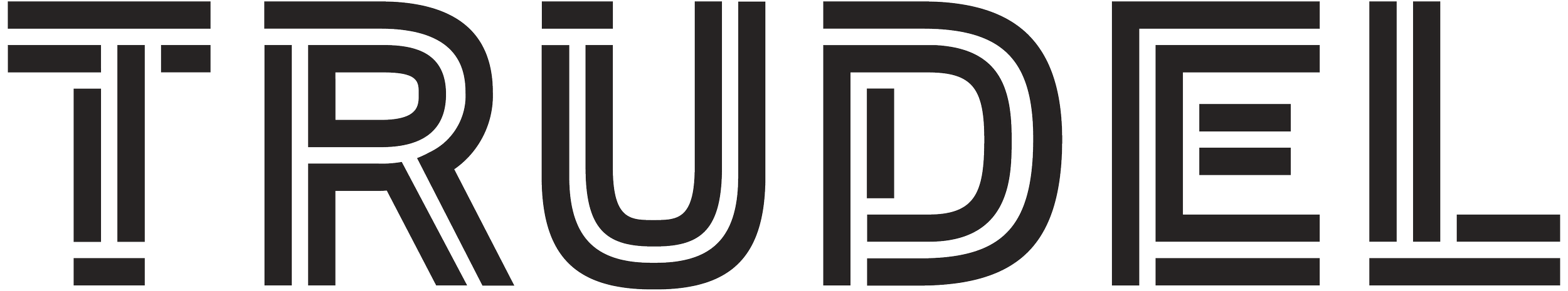 Logo de TRUDEL en gros, en couleurs noires et blanches.