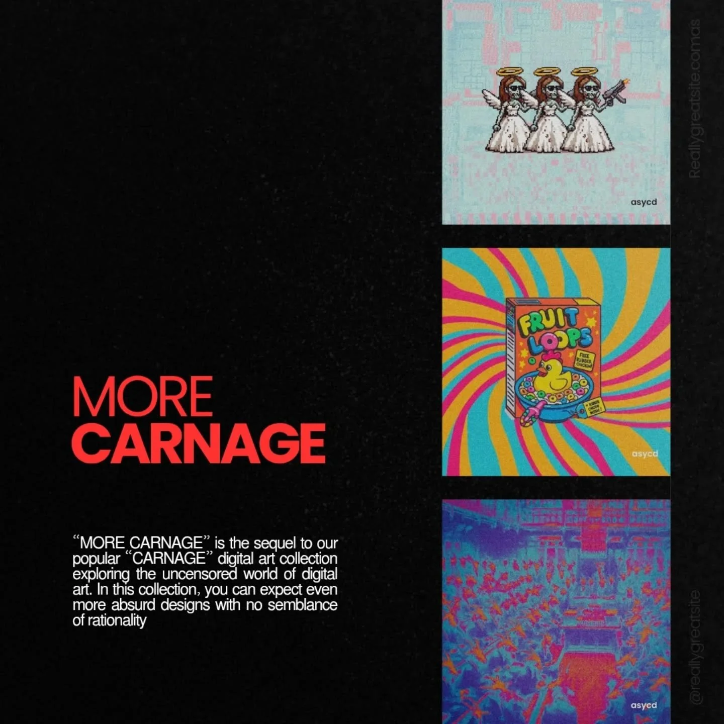 &quot;MORE CARNAGE&quot; is the sequel to our original &quot;CARNAGE&quot; digital art pack exploring the boundary of AI censorship and creativity.

AI censorship has only gotten worse but it's being hidden in more sophisticated ways. Through limitin