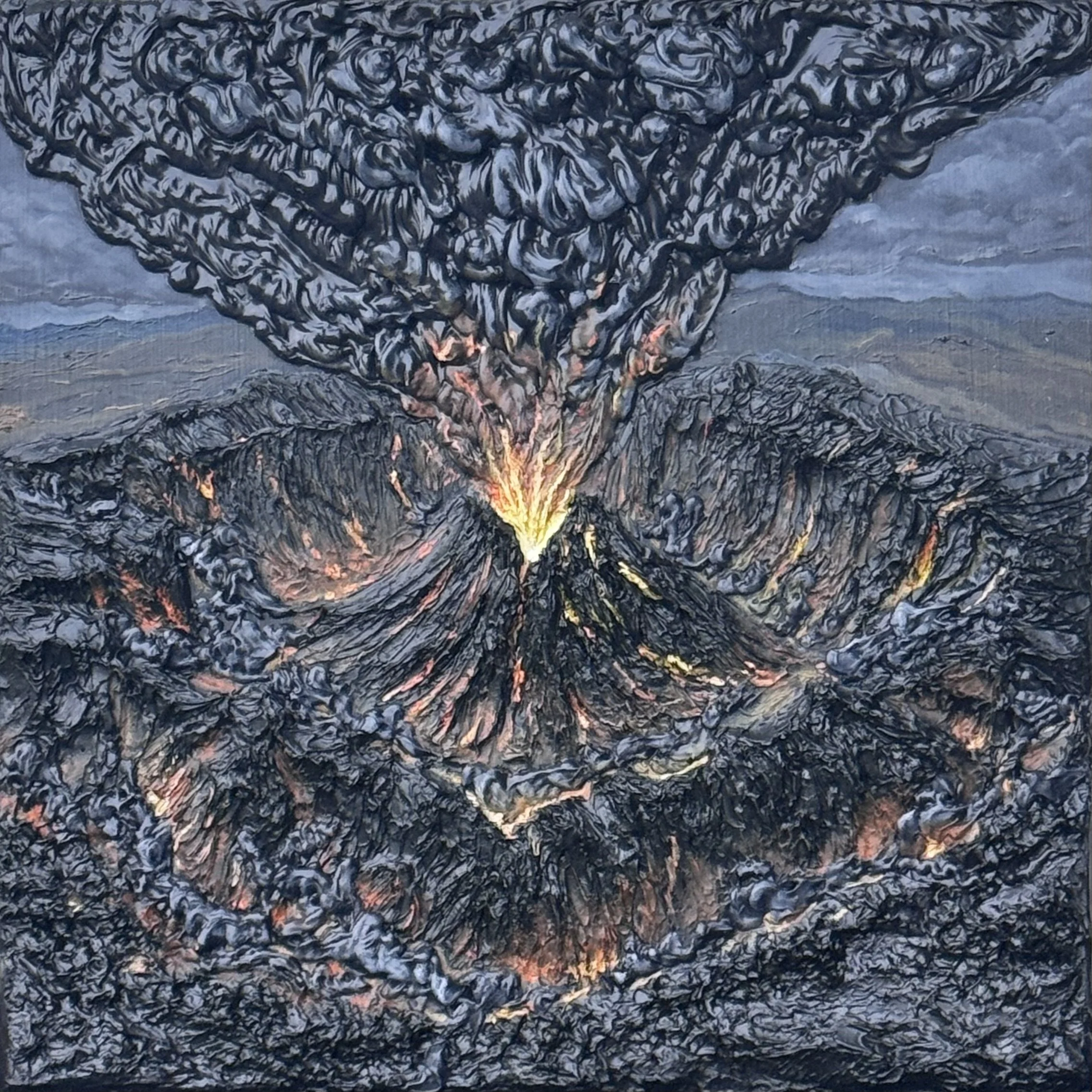 Entropy, 2026. Oil on panel. 12 x 12 inches.

ENTROPY became the conceptual point of departure for a series of works with the theme UNDER PRESSURE. The geological history of Ngorongoro—an immense volcano collapsing under its own force before giving r