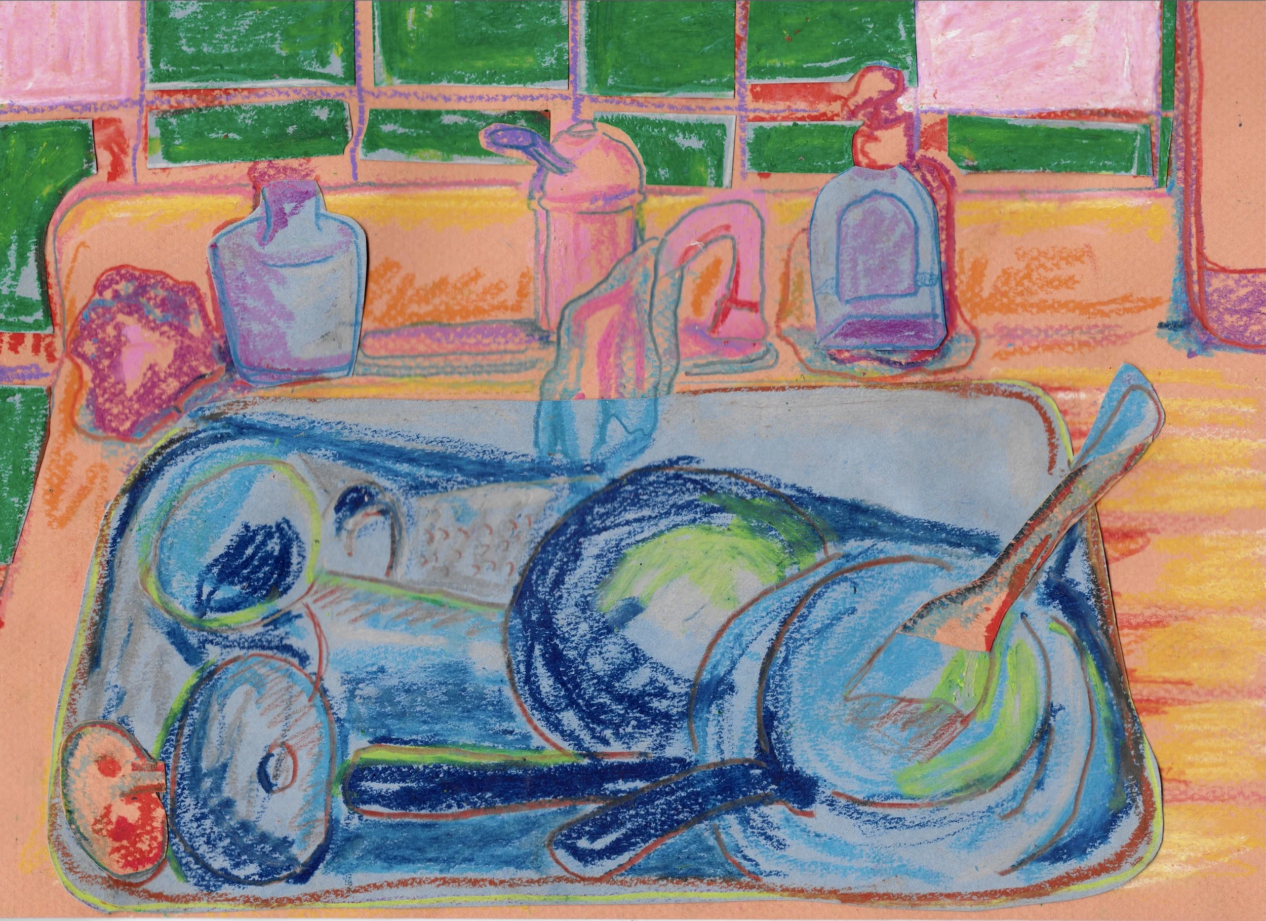 oil pastel collage, 2024
