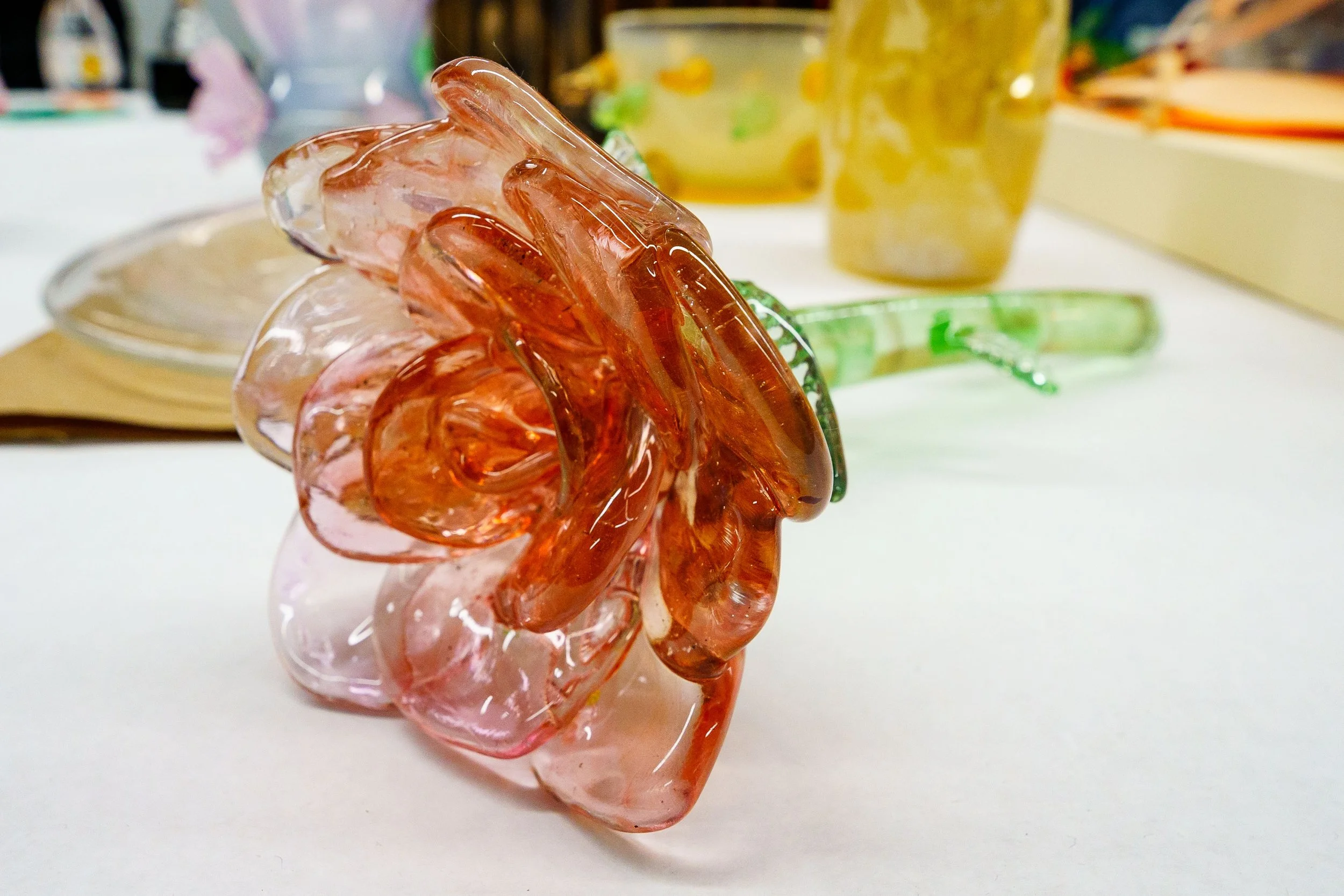  A finished glass flower by Haneul Park during final presentations, Monday, June 8, 2026.  