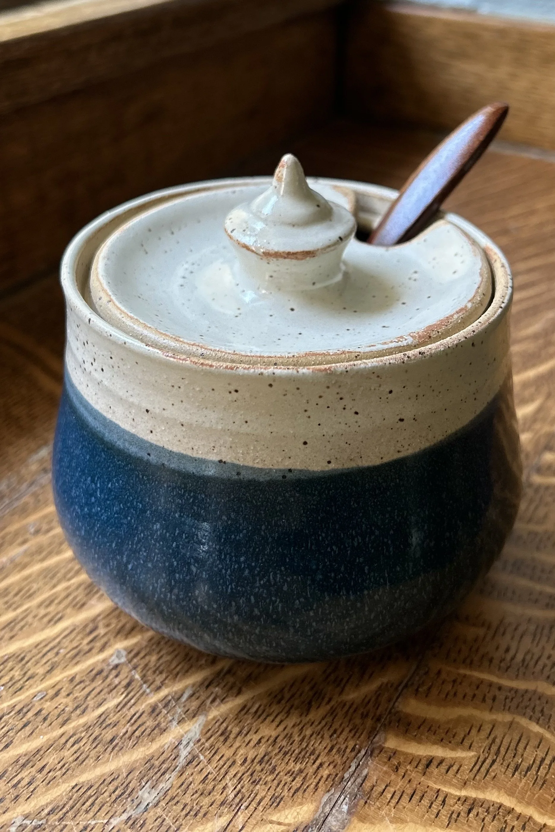 Sugar or Honey Bowl, Peacock Blue
