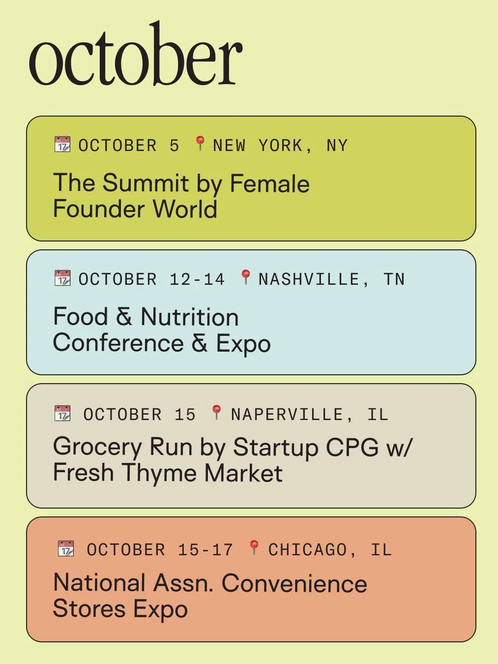 Our team is staying busy this month connecting with incredible new brands our everyday creators will love! ✨

Here&rsquo;s where we&rsquo;ve been + where we&rsquo;re headed:
✅ Oct 5: @FemaleFounderWorld Summit (NYC)
📍 Oct 12&ndash;14: FNCE (Nashvill