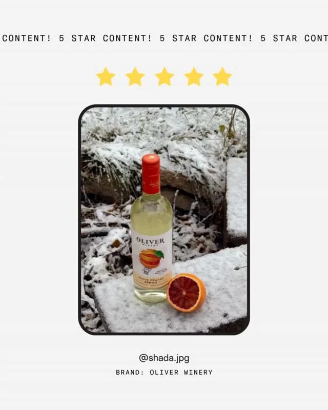 A fresh drop of 5 ⭐️ content is here &mdash; and our creators understood the assignment. 💫

✨ @shada.jpg mixed up a snowy blood orange spritz for @oliverwinery, capturing winter magic in a glass
✨ @audspress turned a cozy night in into the ultimate 