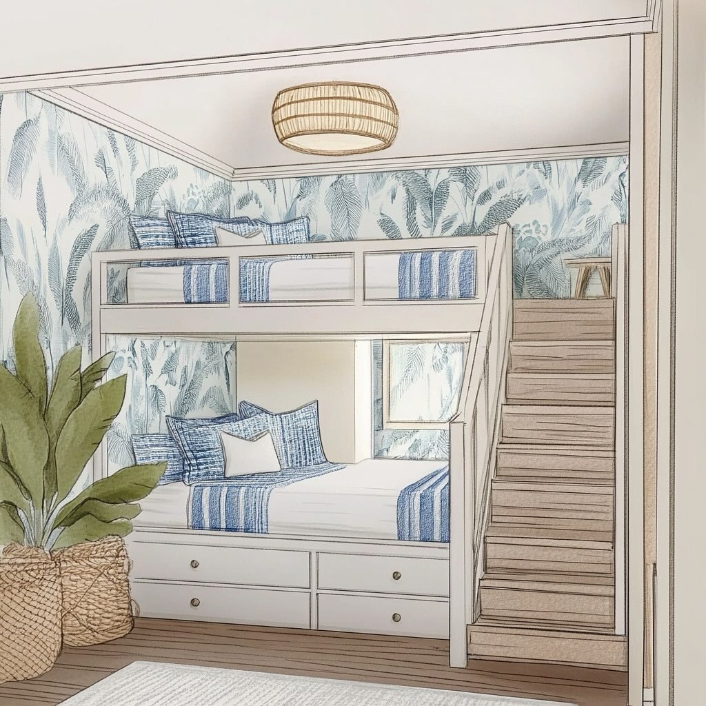 Designing dreams from the top bunk down &mdash; this cozy kids&rsquo; bunk room was imagined as a magical hideaway for sleepovers, whispered secrets, and giggles that last way past bedtime! 
.
.
.
.
.
#interiors #interiordesign #interiordesigner #hom