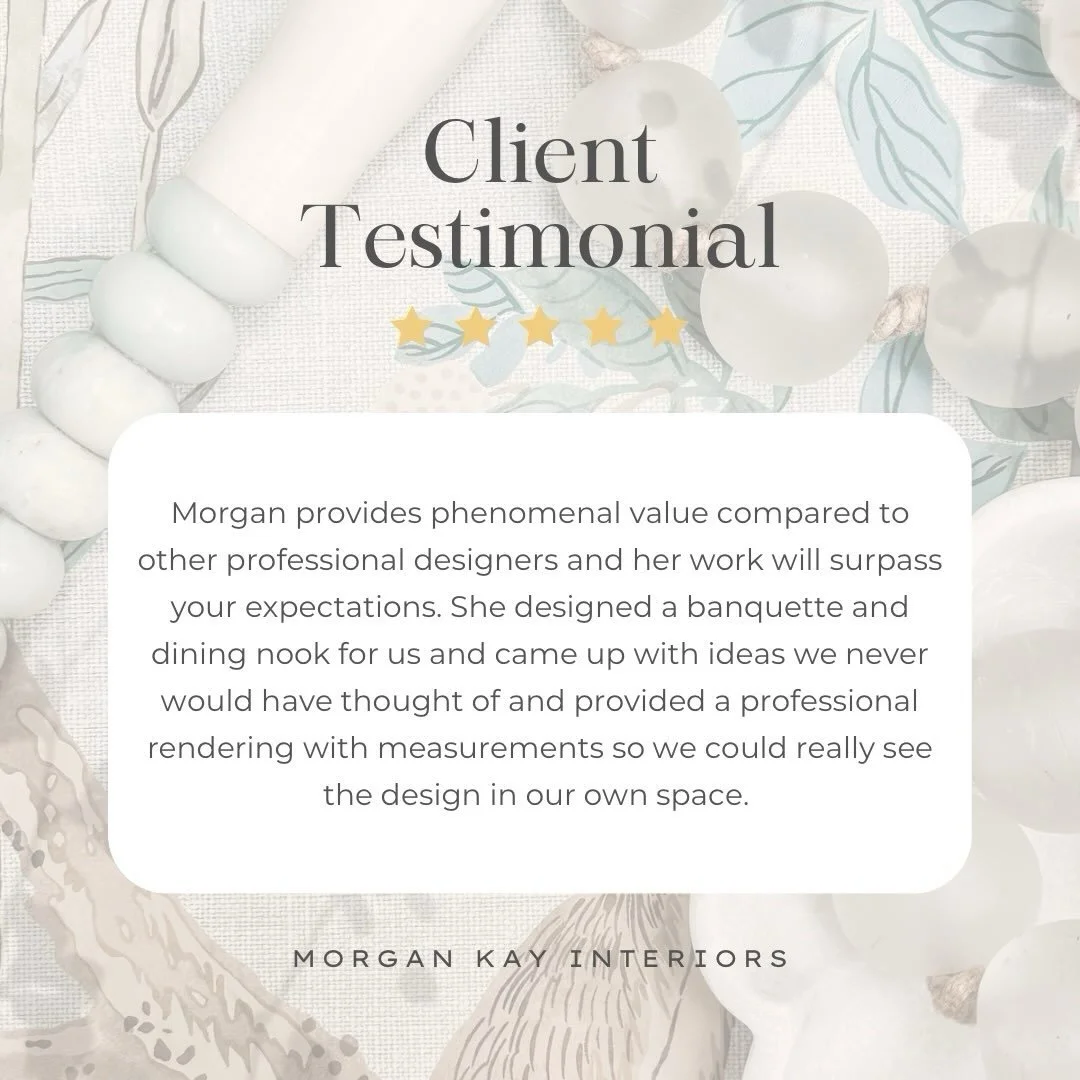 A custom banquette made for gathering&mdash;and a review that made my day! 

I loved helping this client create a dining space that feels beautiful, functional, and uniquely theirs. Thank you for trusting Morgan Kay Interiors with your home and for t