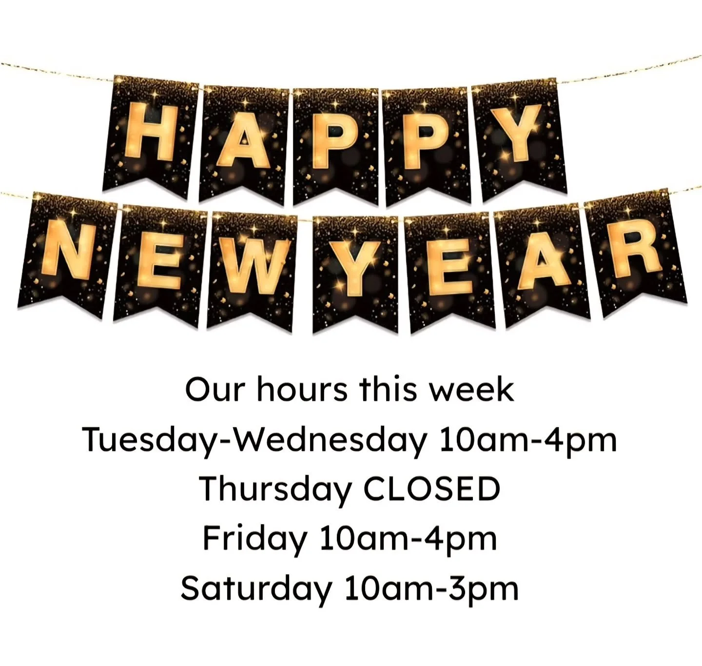 Now that the holiday season is winding down, we will be resuming our normal hours, with the exception of being closed this Thursday for the New Year. If you have any questions, please feel free to send us a message or give us a call!