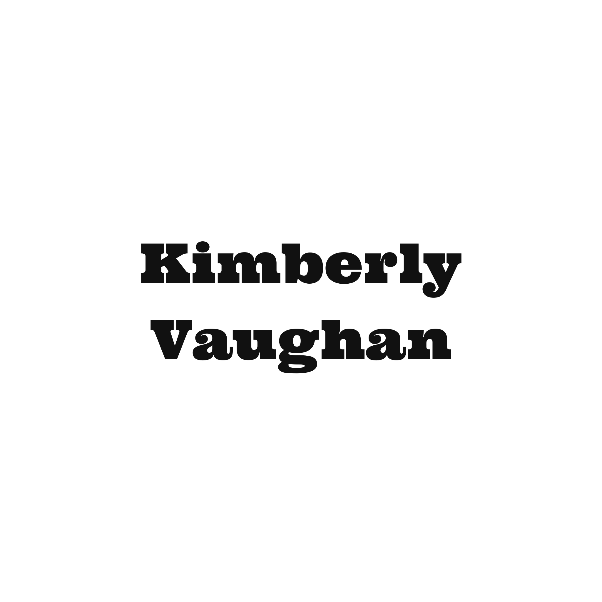 Text reading 'Kim Vaughn' in bold, red font on a white background.