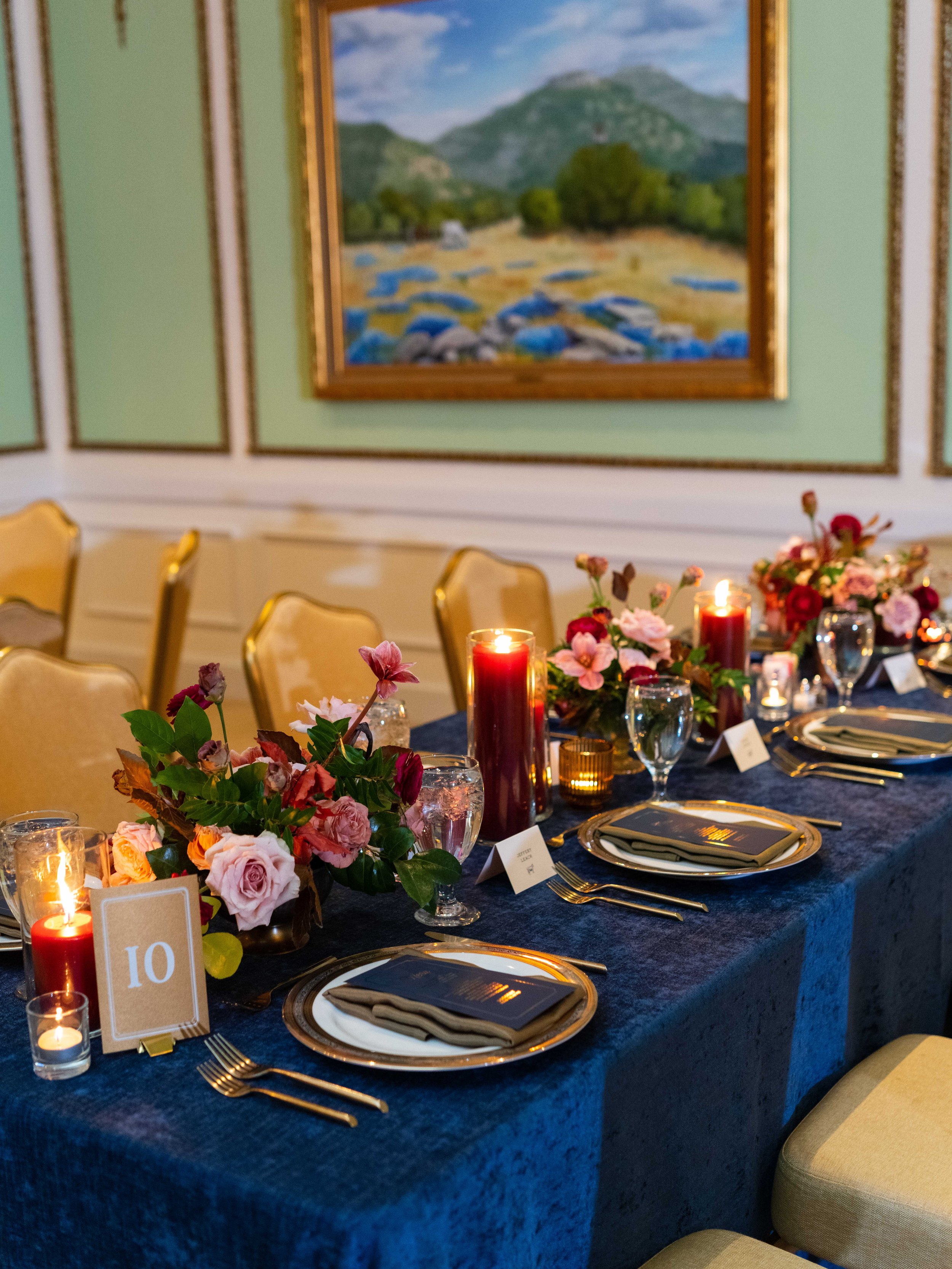 Gold Foil and Navy Menu for Western Themed Rehearsal Dinner