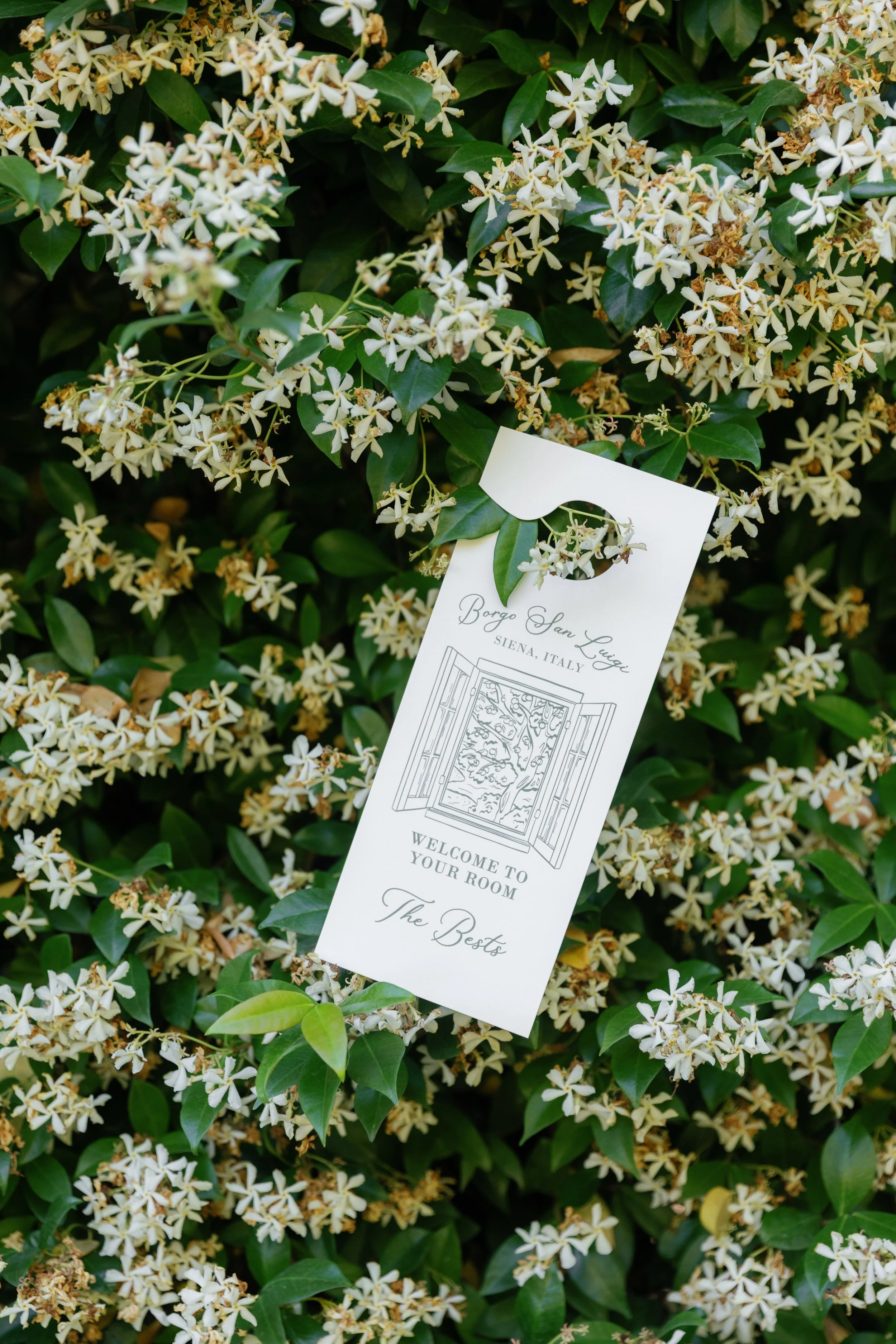 Custom Hotel Door Hanger with Names of Each Guest for Destination Wedding in Villa in Tuscany, Italy