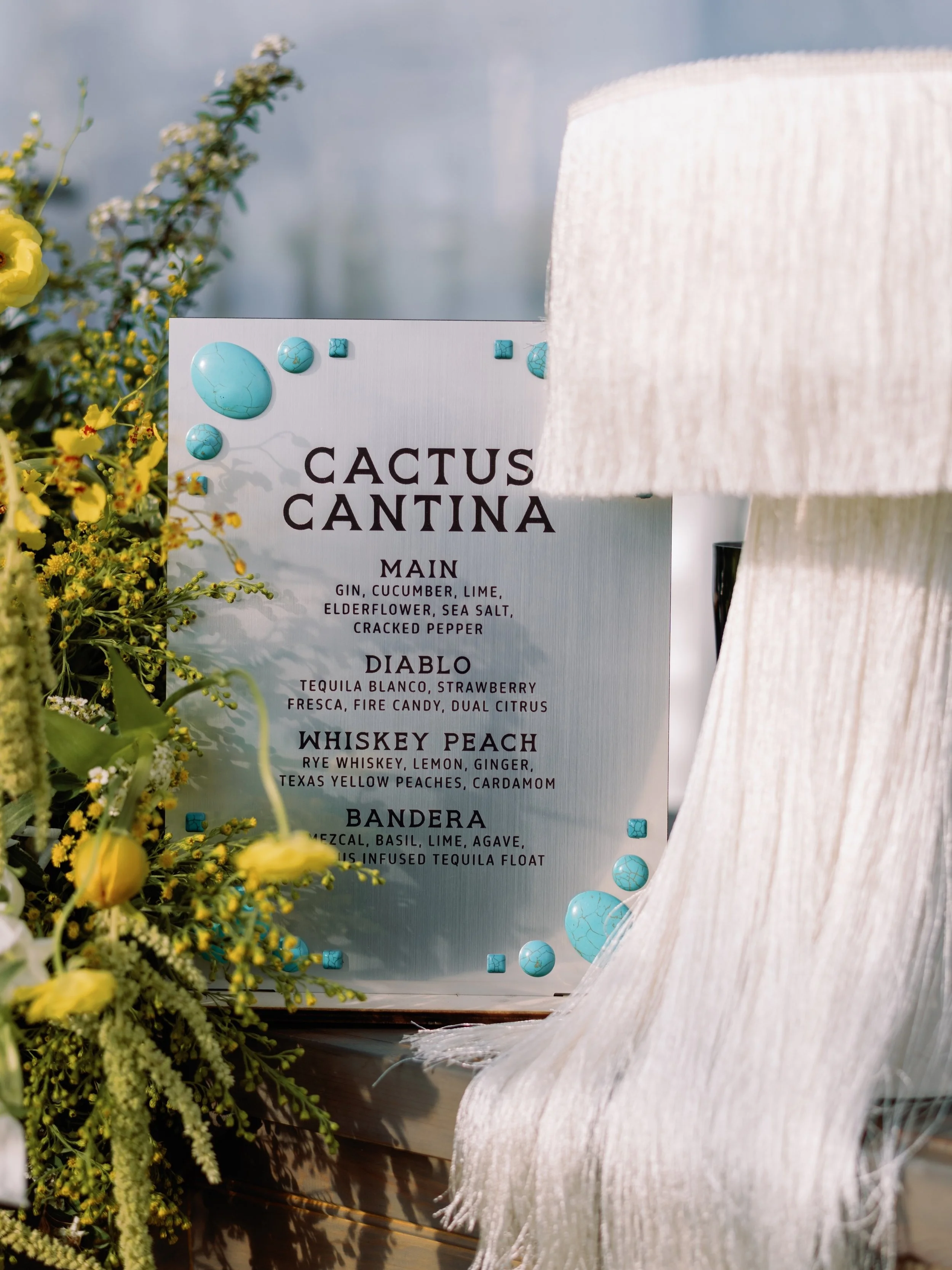 Maggie and Erik&rsquo;s welcome party was western nostalgia with a bold, playful twist &mdash; saturated pops of yellow, turquoise details woven throughout, and layered moments everywhere you looked, from the &ldquo;Cactus Cantina&rdquo; bar sign to 