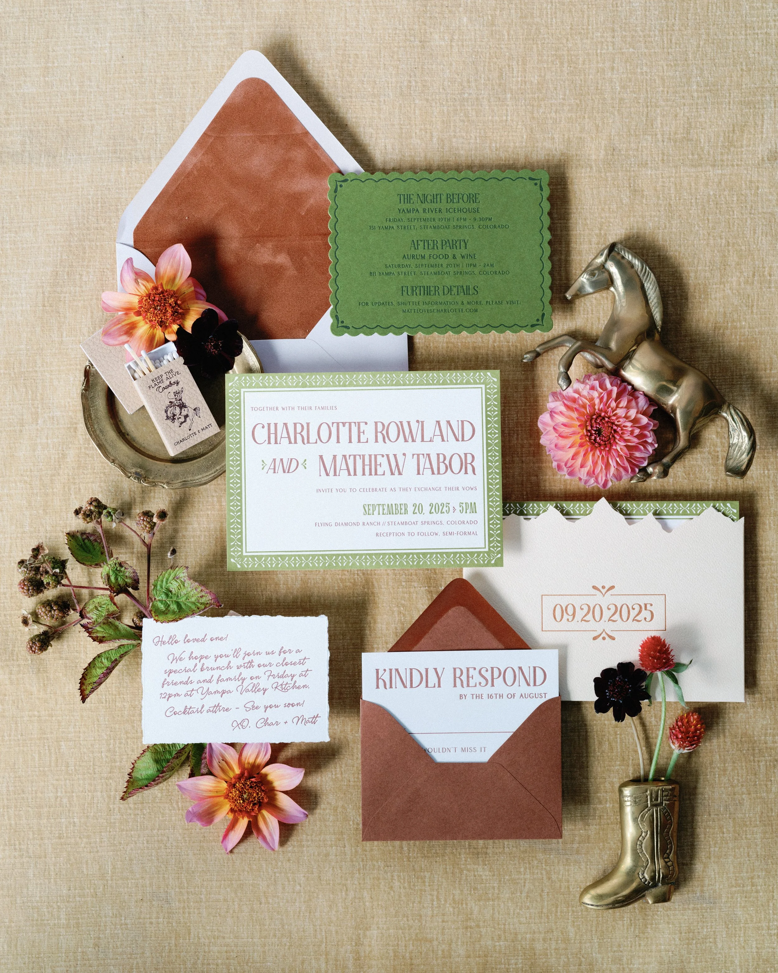 Modern Colorado Destination Mountain Wedding with Leather and Suede in Rust and Olive Color Scheme