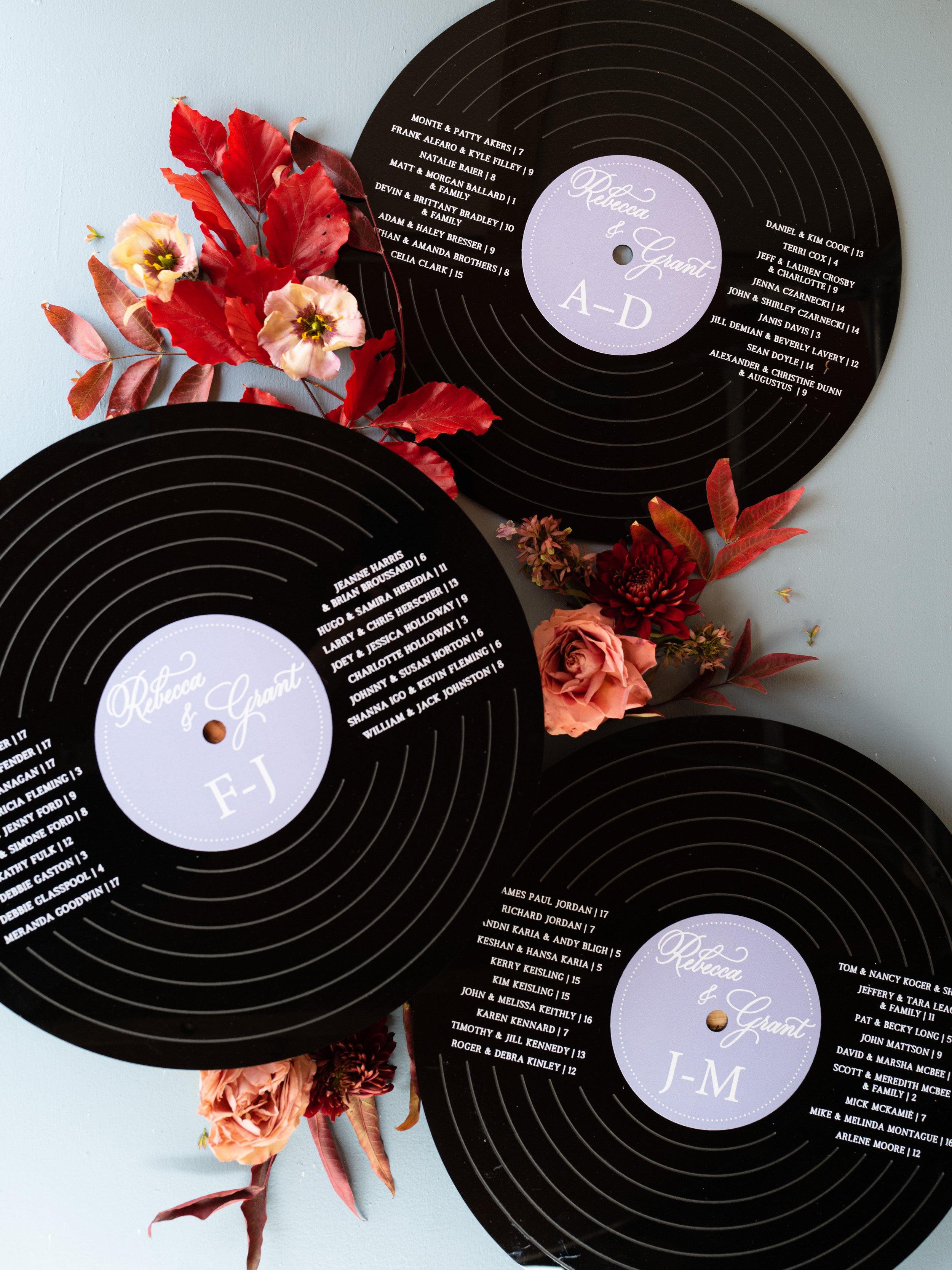 Vinyl Record Seating Chart Escort Cards for Wedding