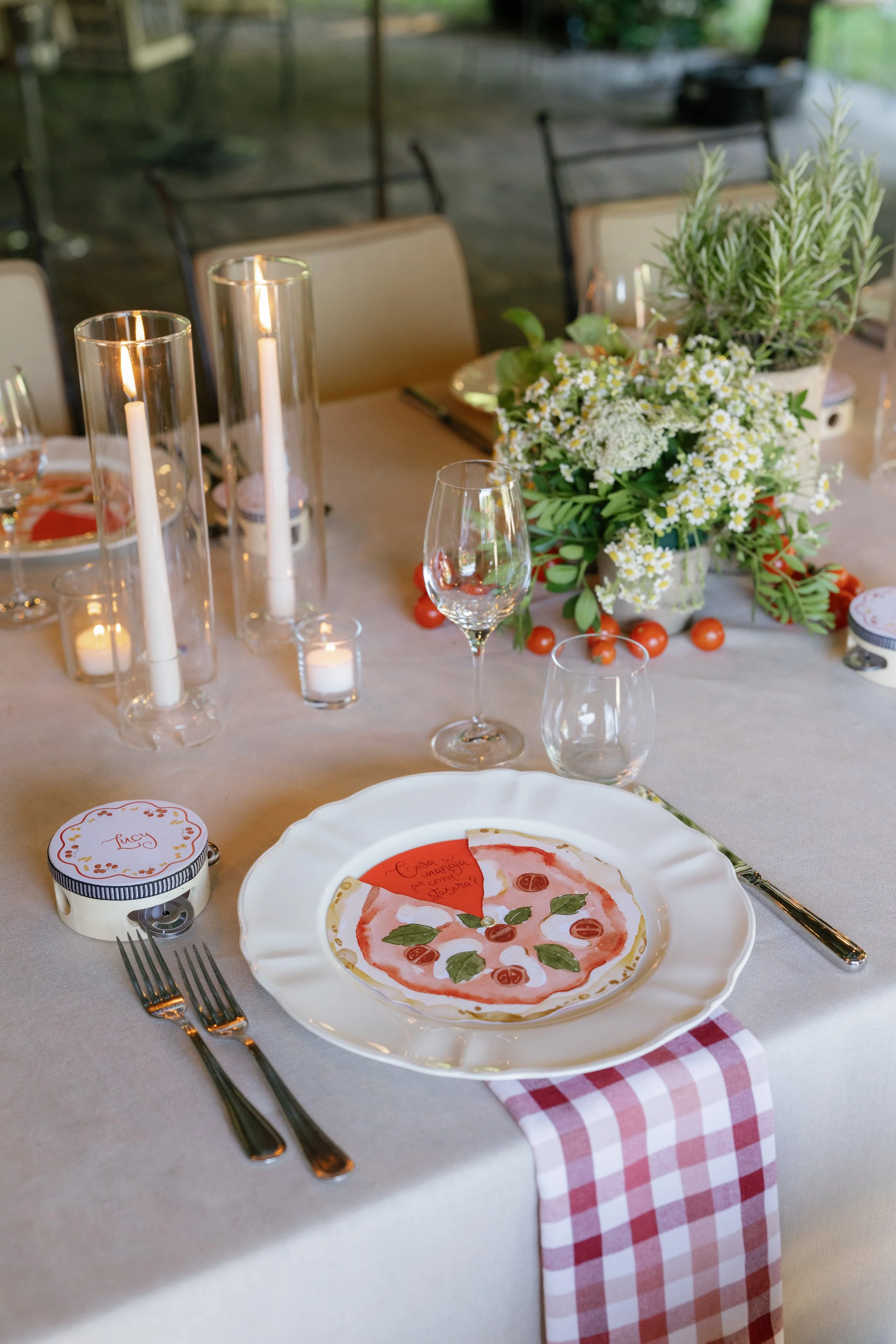 Round Swivel Rotating Pizza Menu for Tuscan Wedding in Italy