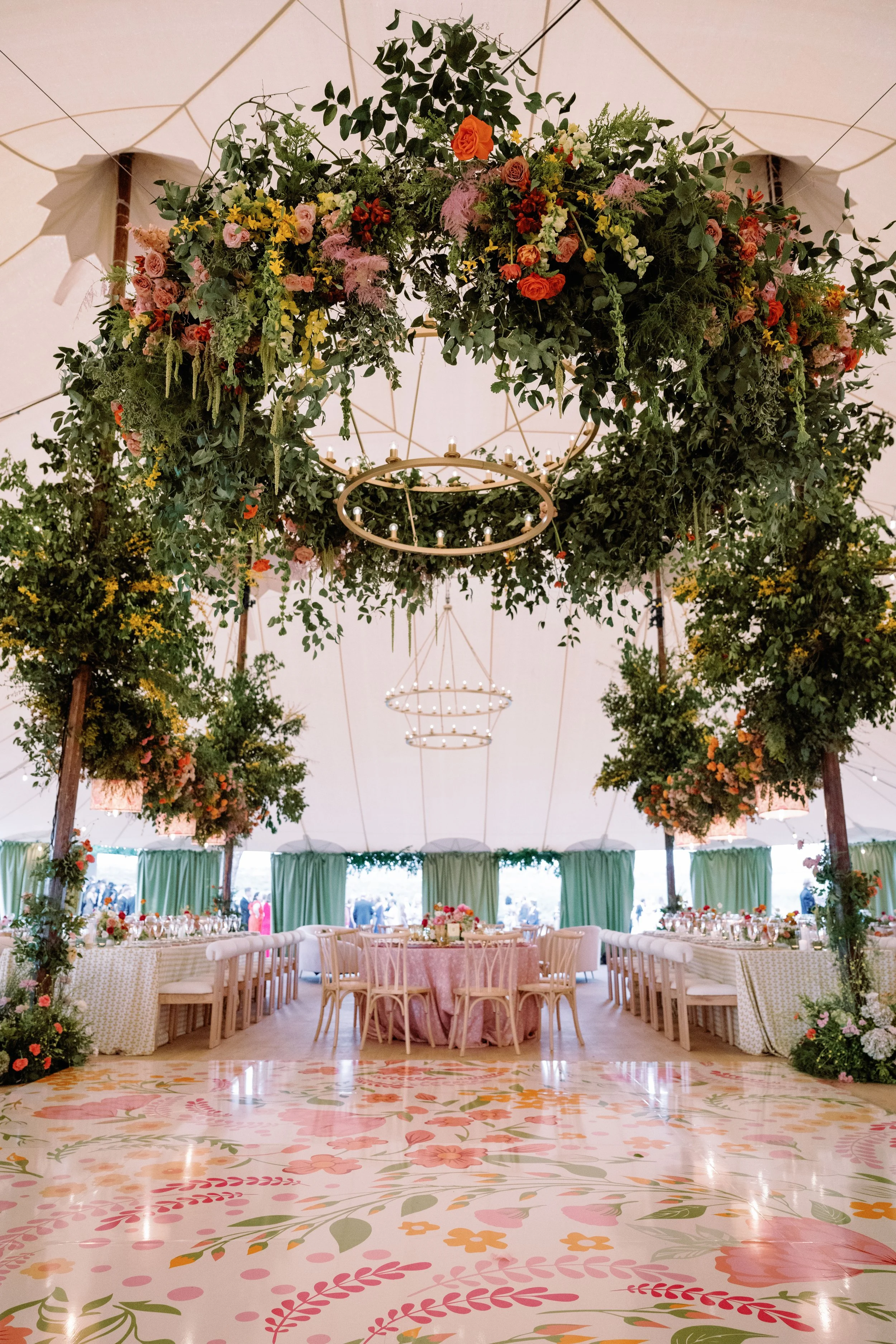 Colorful Dance Floor Floral Vinyl in Pink, Yellow, Orange and Green