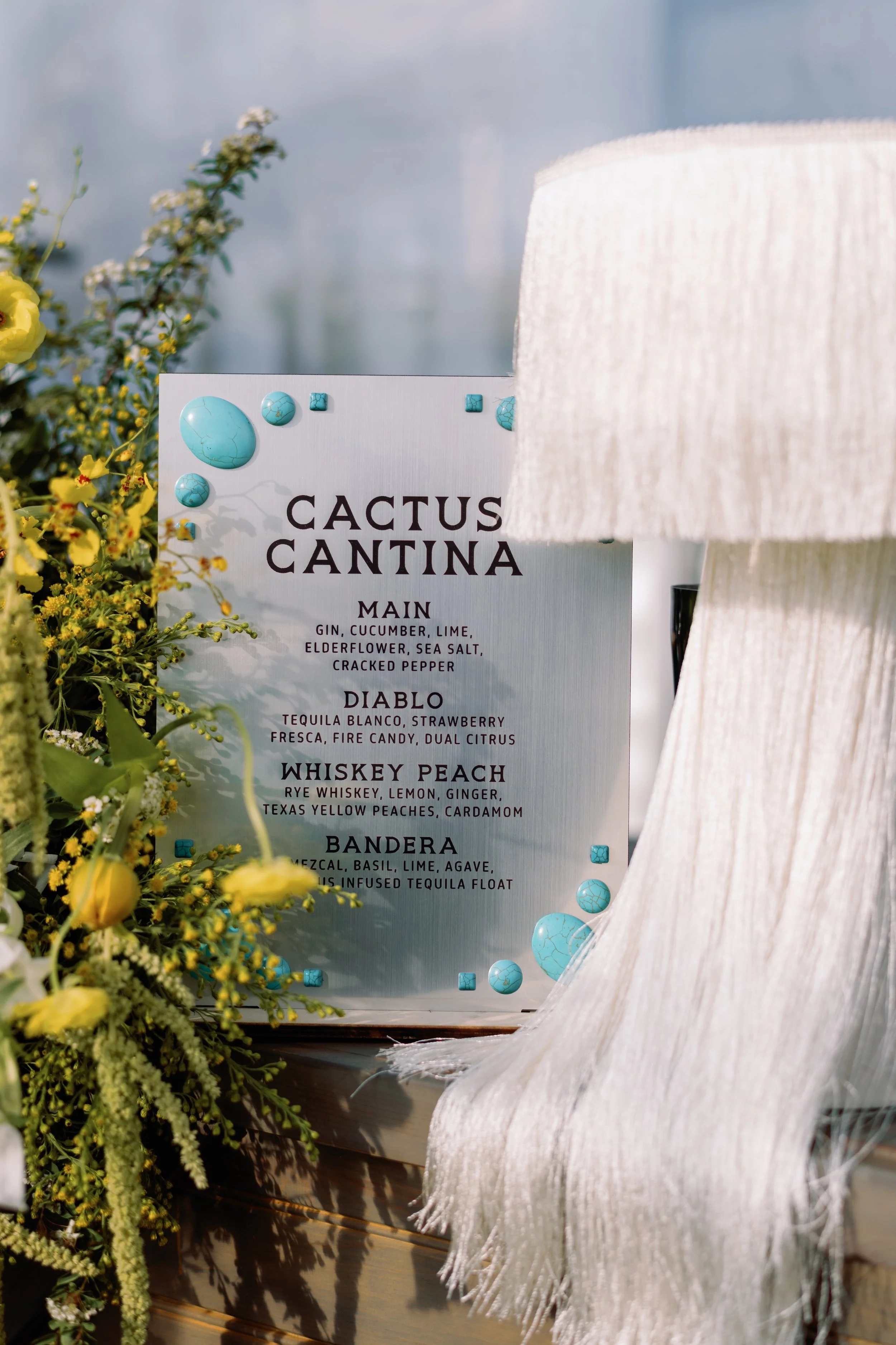 Turquoise and Brushed Silver Metal Bar Sing for Western Wedding