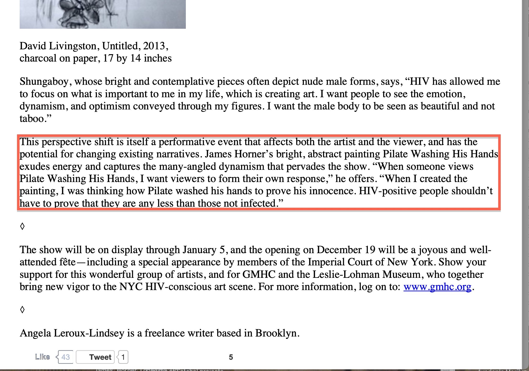"Art and AIDS Perception of Life," Leslie-Lohman Museum of Art, A&U Magazine Article, 2014, page 2.