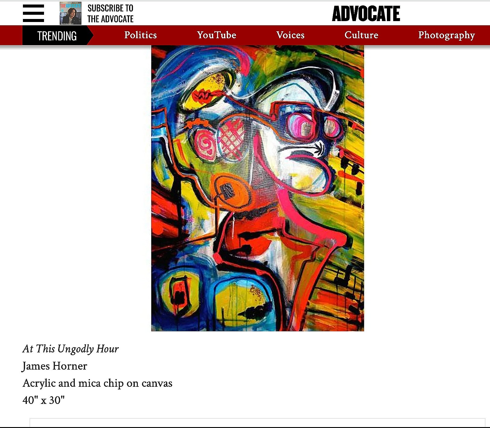 "Art & AIDS: Perceptions of Life" Leslie-Lohman Museum of Art, New York, NY, article in Advocate Magazine, 2013.