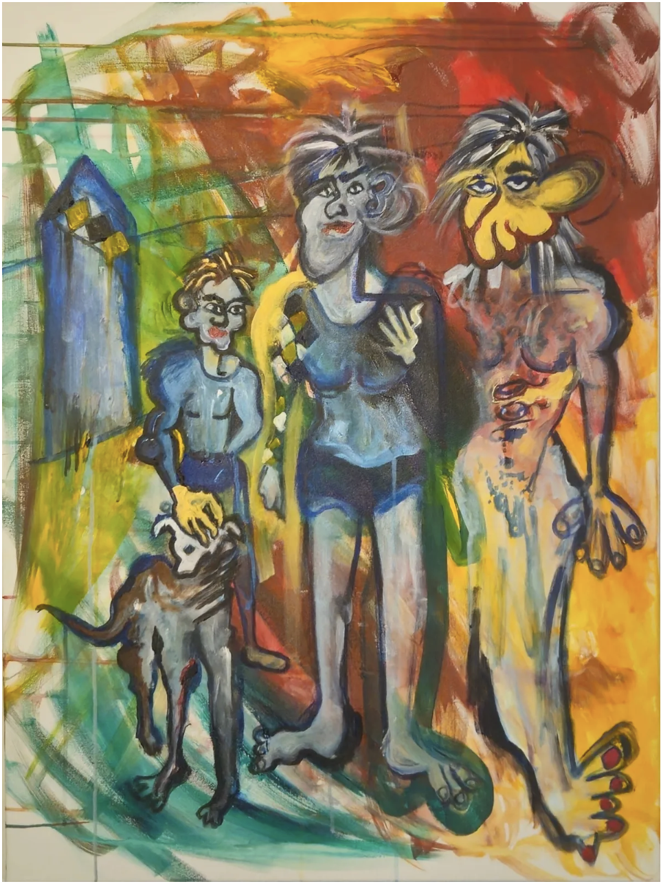 "The Three Acrobats," Acrylic on cavas, 40" H x 30" W, 2025.