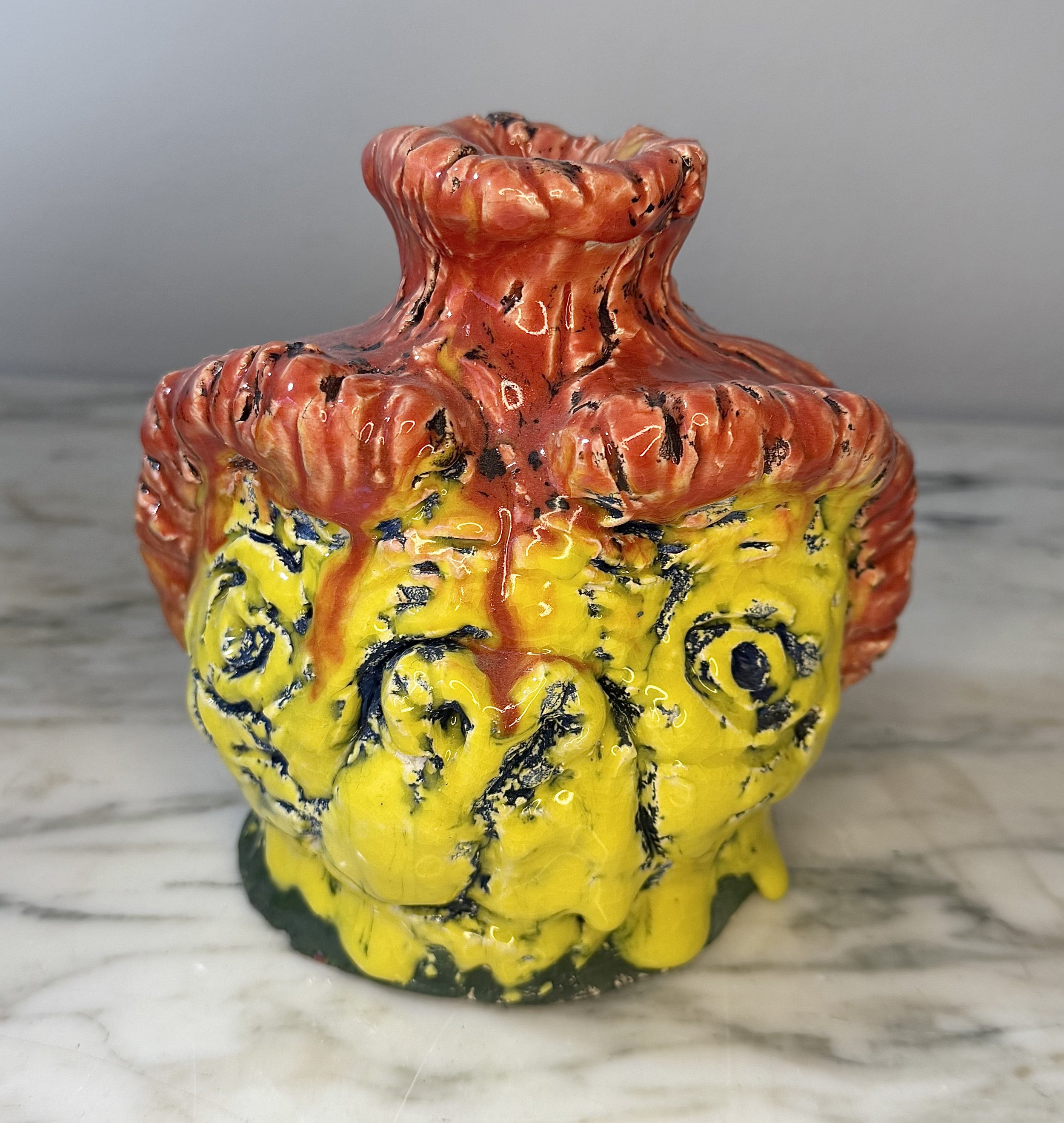 "E.T. Face Jug," Glazed ceramics, 6 ½ W x 6 ½ H x 4 ½ D inches, 2023.