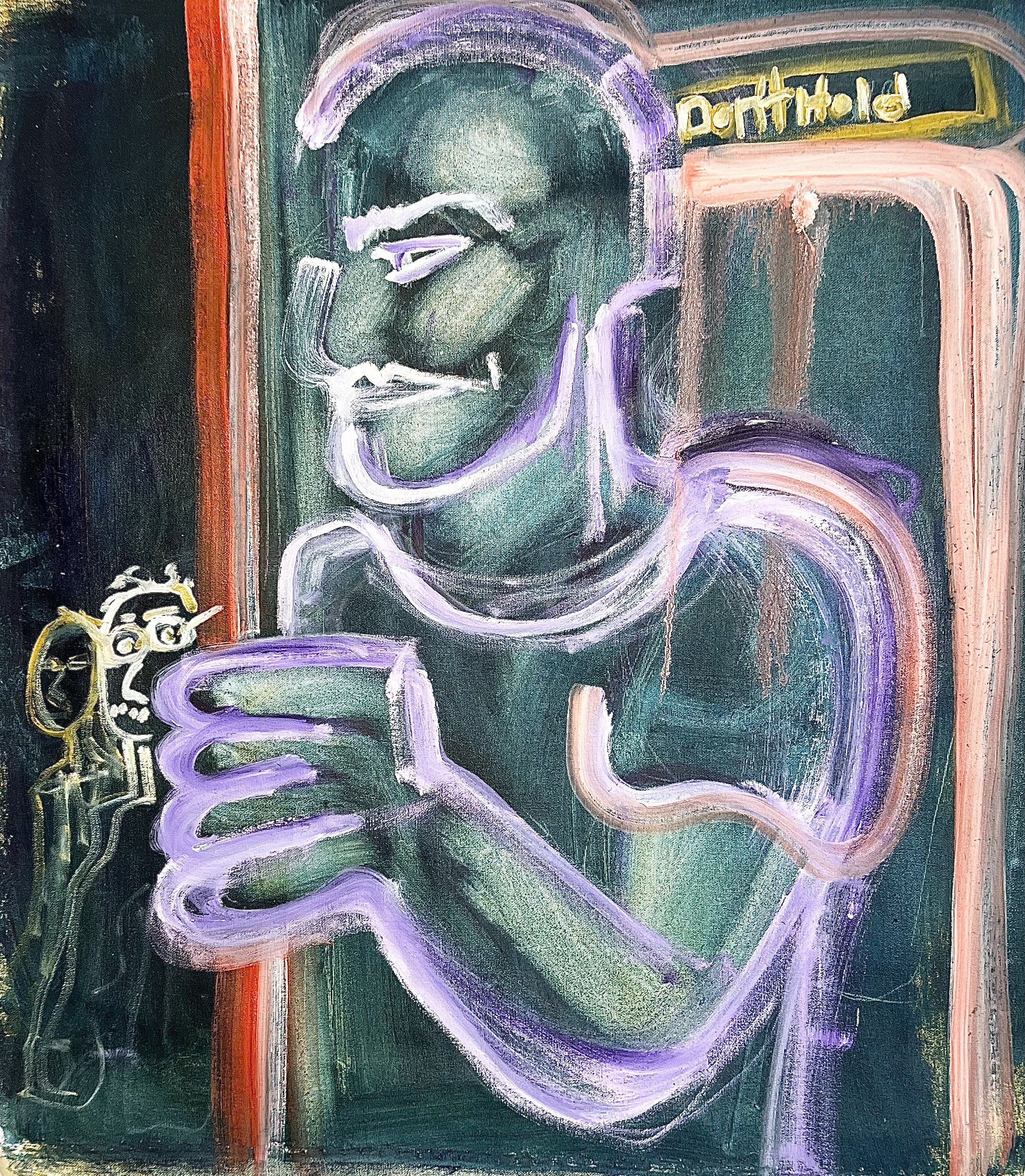 "Subway Rider - Don't Hold," Oil on Canvas, 23" x 26", 2024