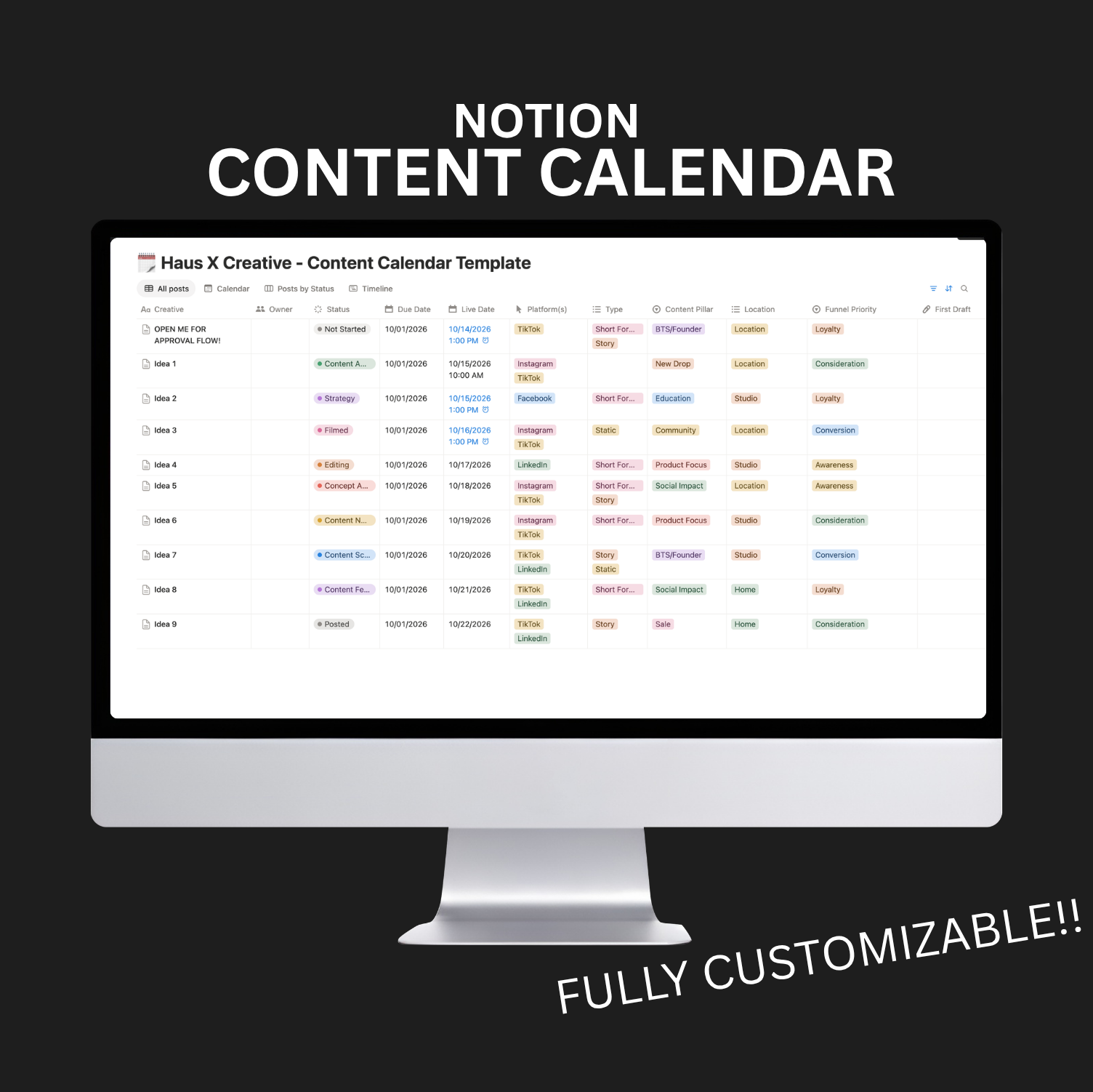 Content Calendar Template for Notion