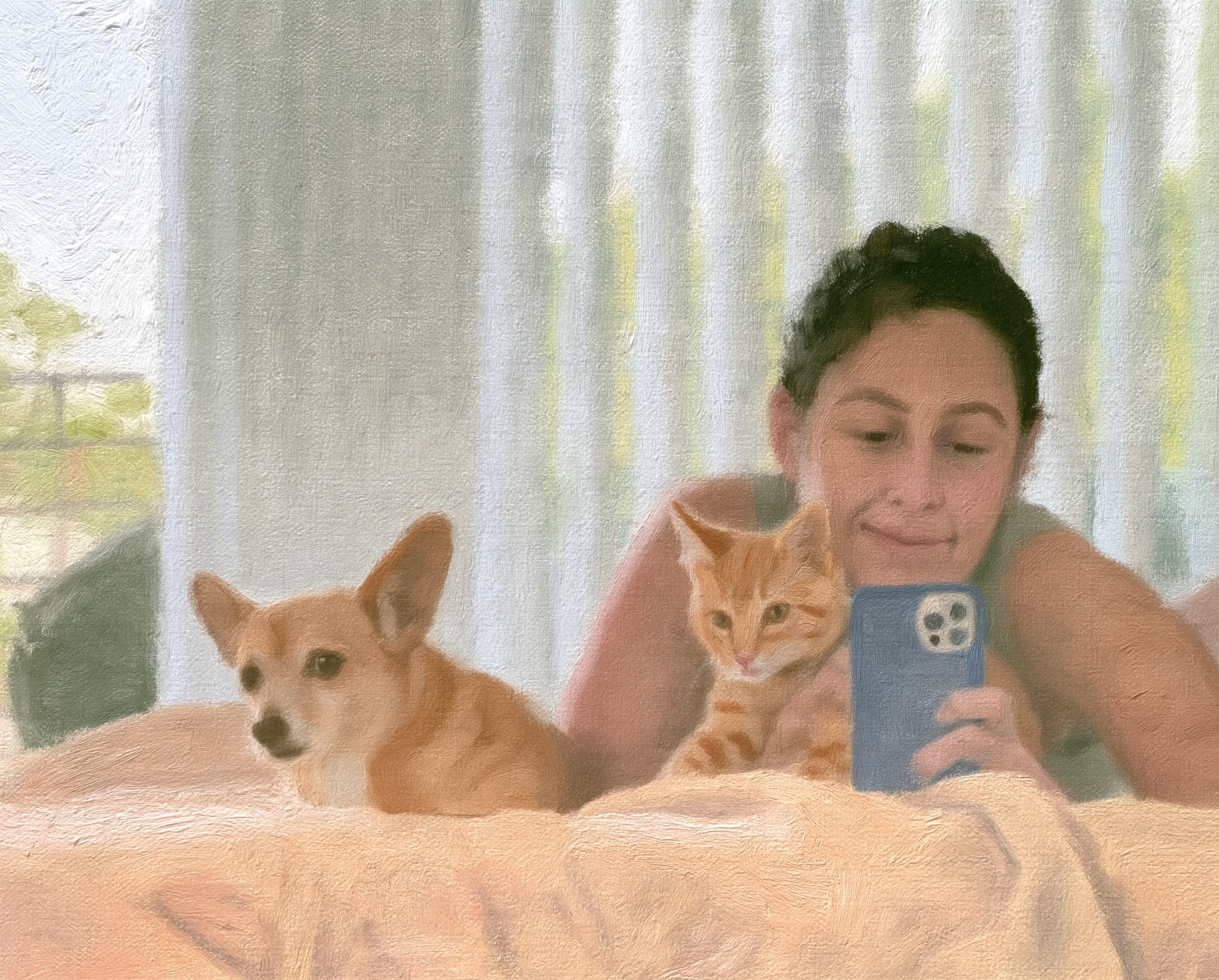 Dr. Gaby, Betty, and a foster, getting cozy.